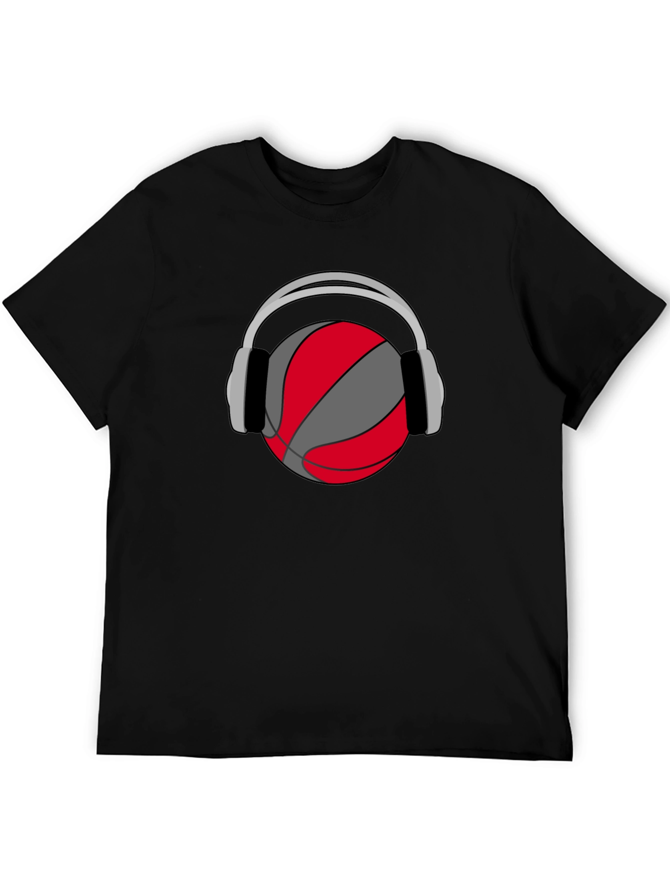 Basketball Headphones Graphic Tee - Black Cotton T-Shirt