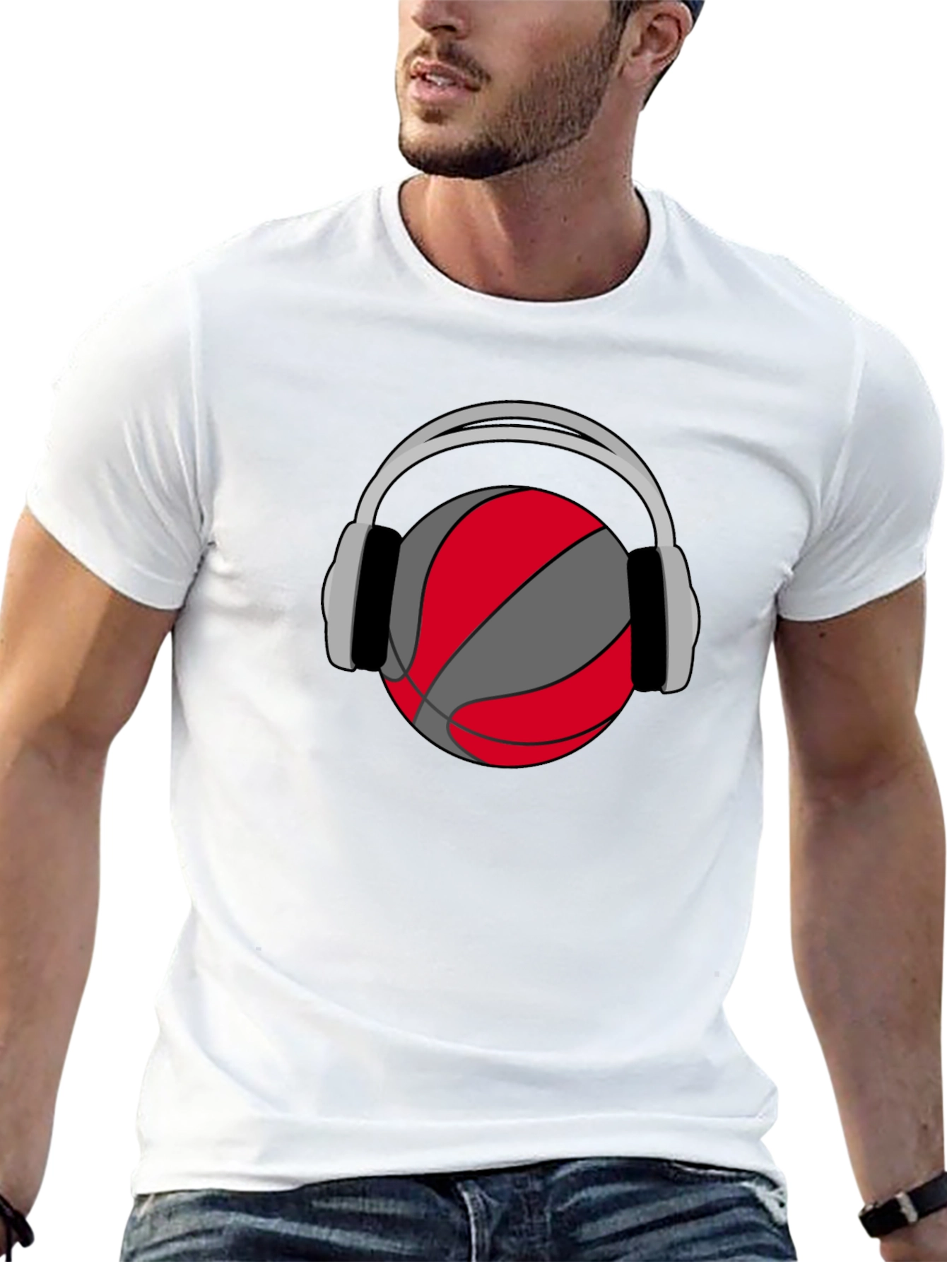 Basketball Headphones Graphic Tee - Black Cotton T-Shirt