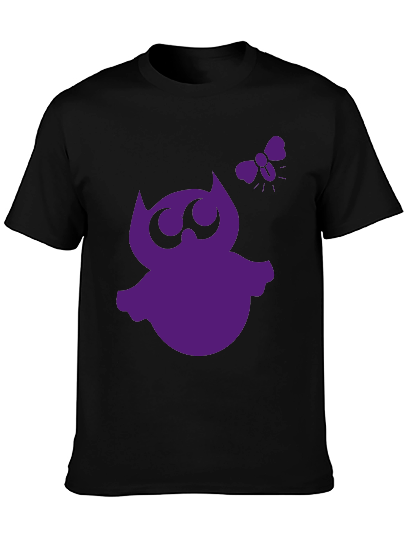 Whimsical Owl Graphic Tee - Black Cotton Shirt