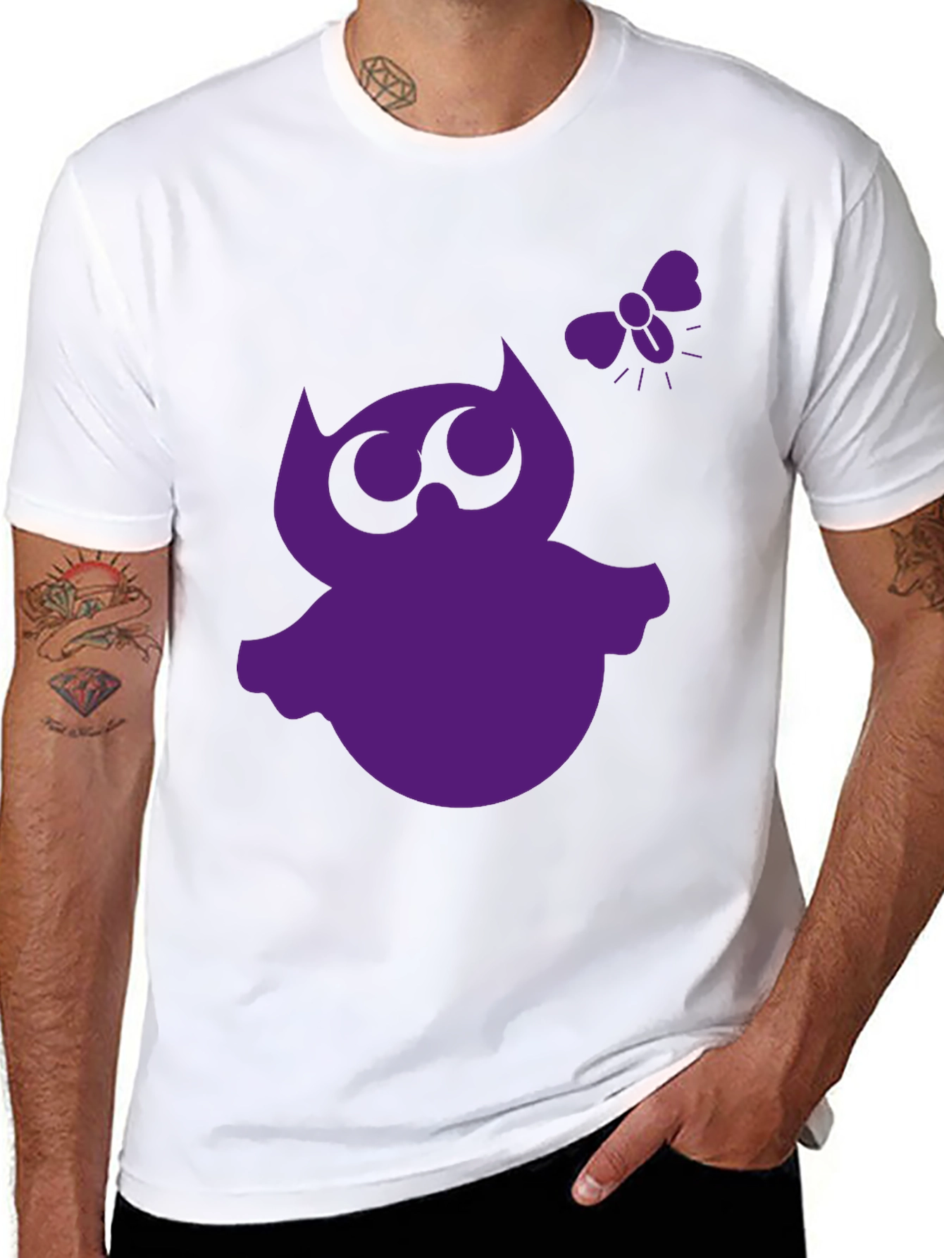 Whimsical Owl Graphic Tee - Black Cotton Shirt