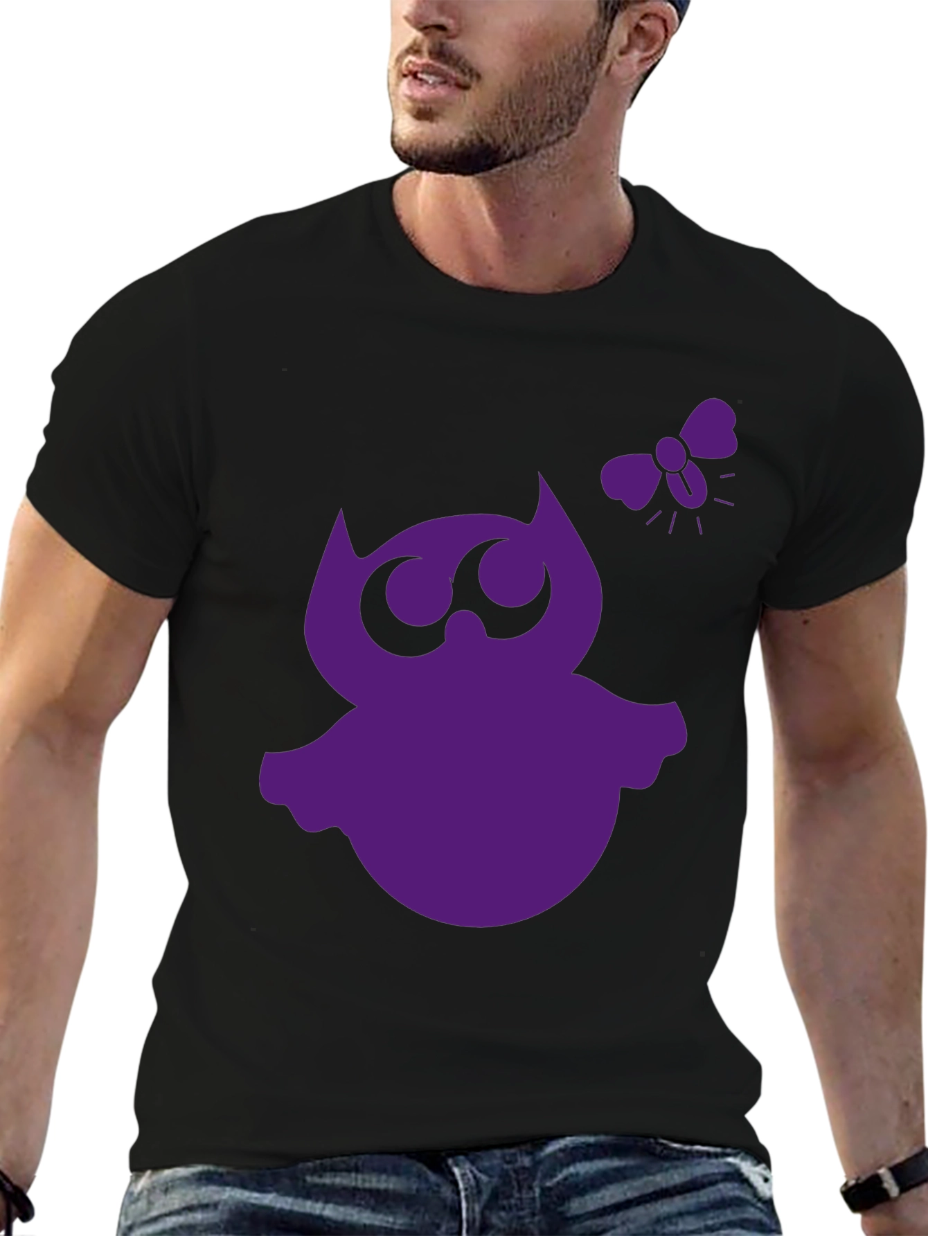 Whimsical Owl Graphic Tee - Black Cotton Shirt