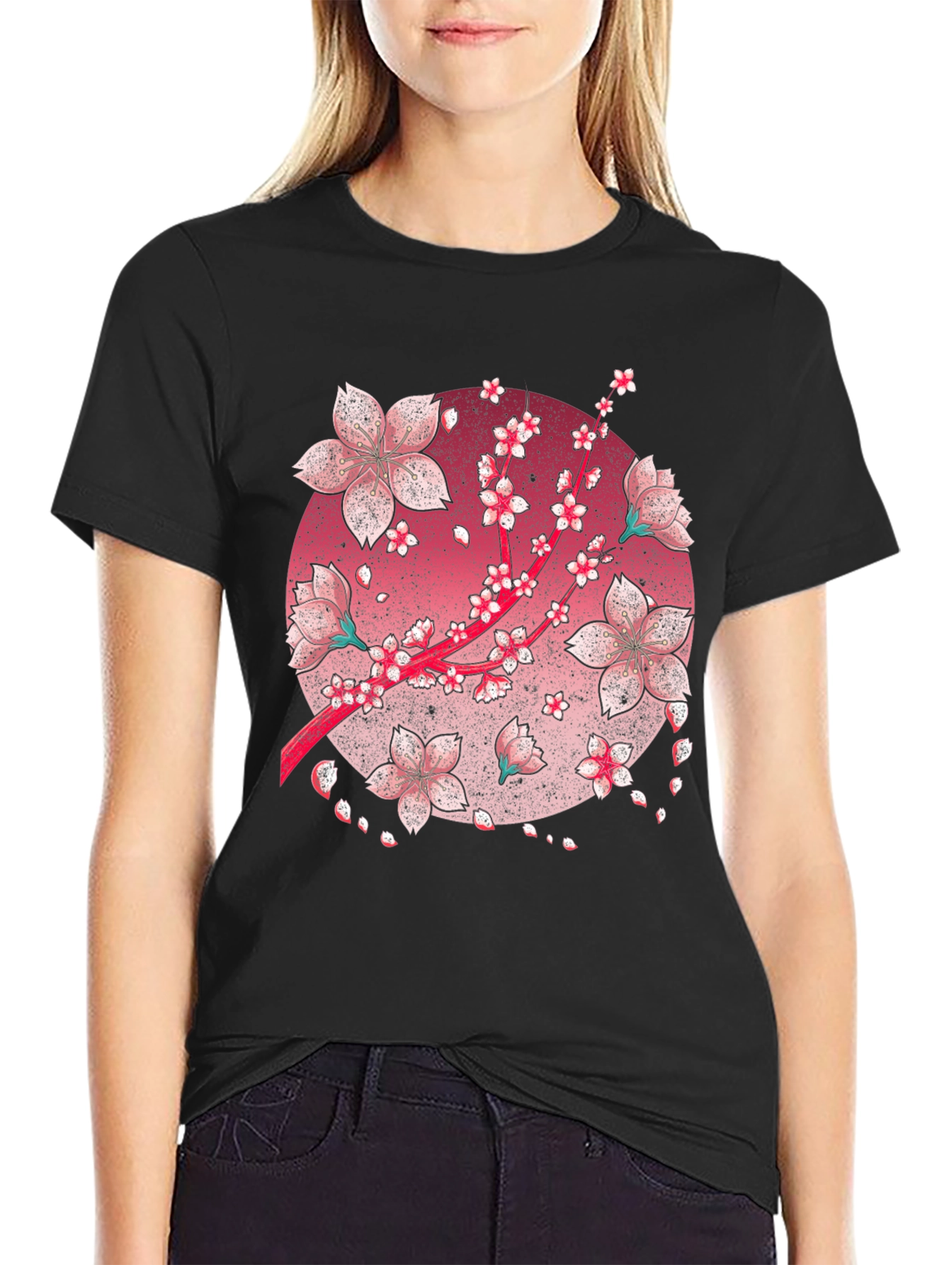 Cherry Blossom Graphic Tee - Black