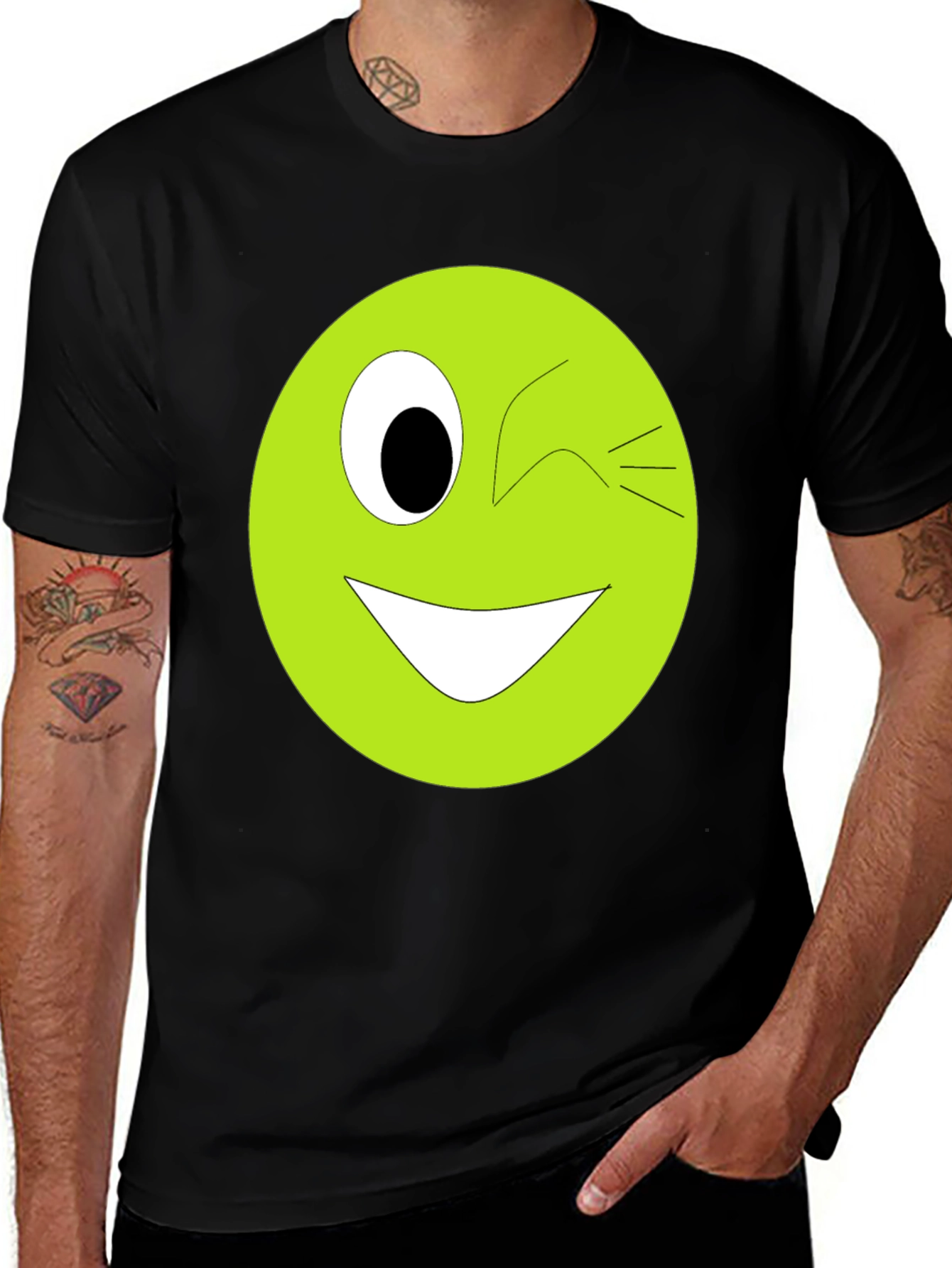 Winking Smiley Face Graphic Tee - Black