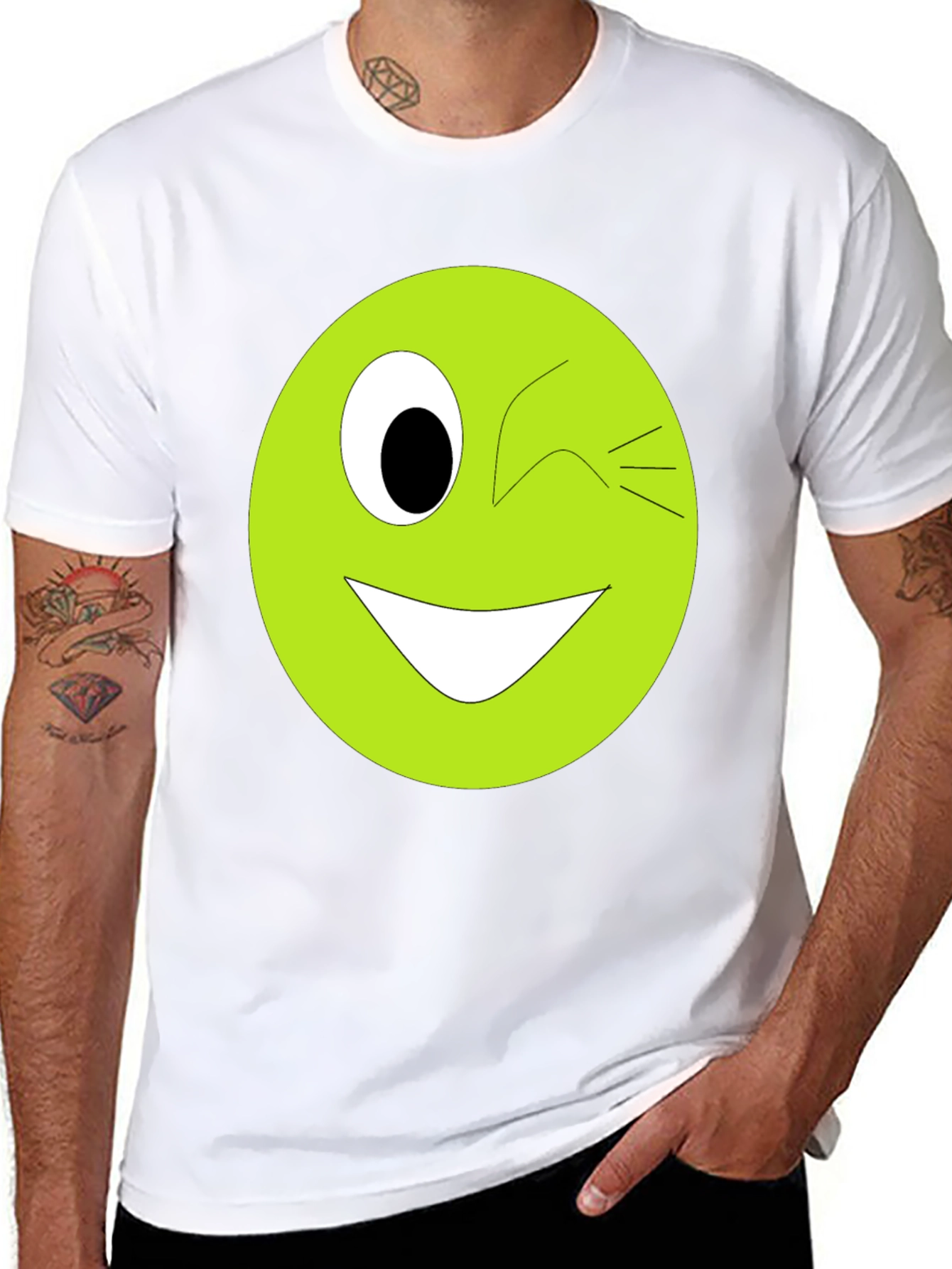 Winking Smiley Face Graphic Tee - Black