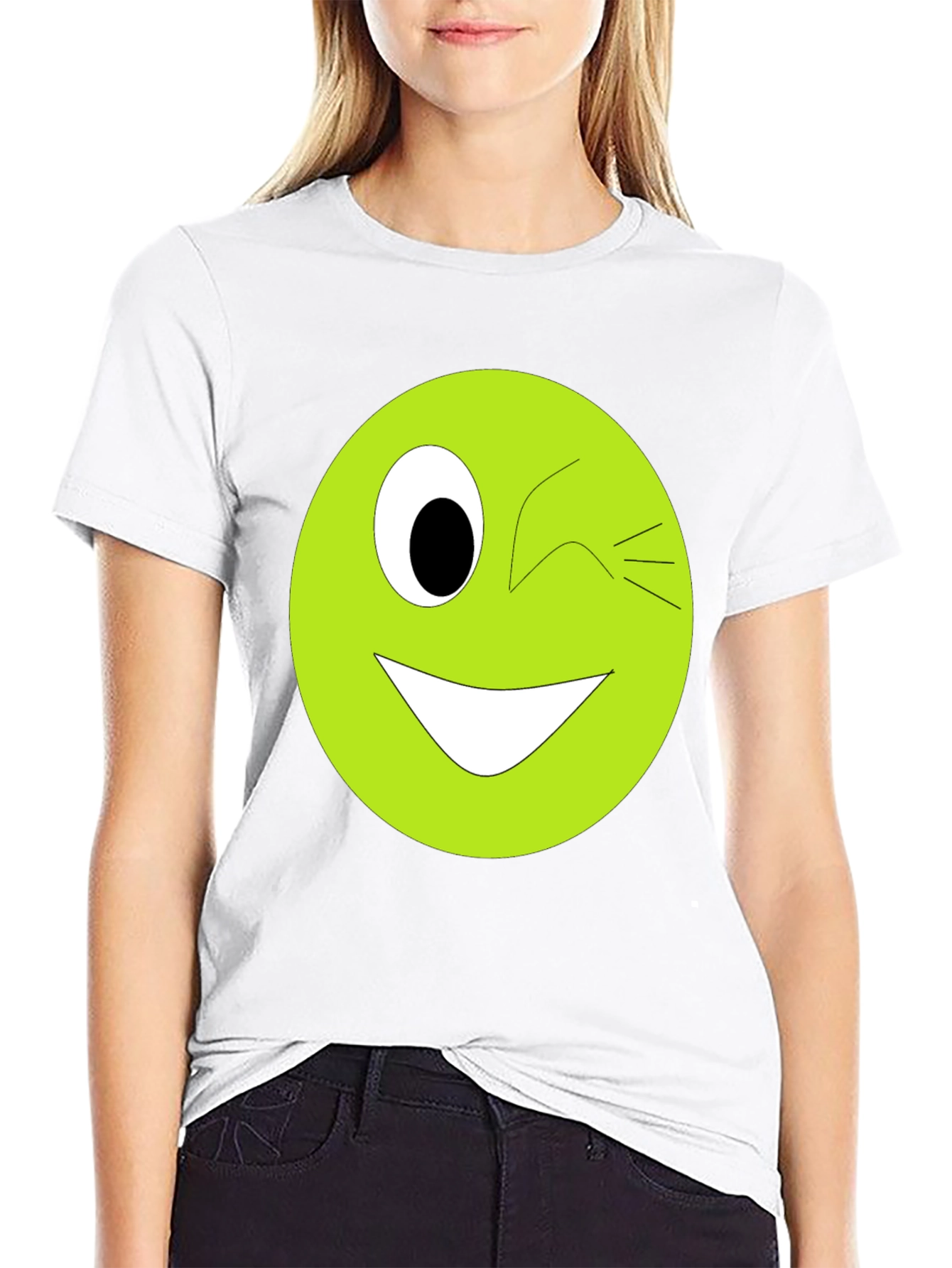 Winking Smiley Face Graphic Tee - Black