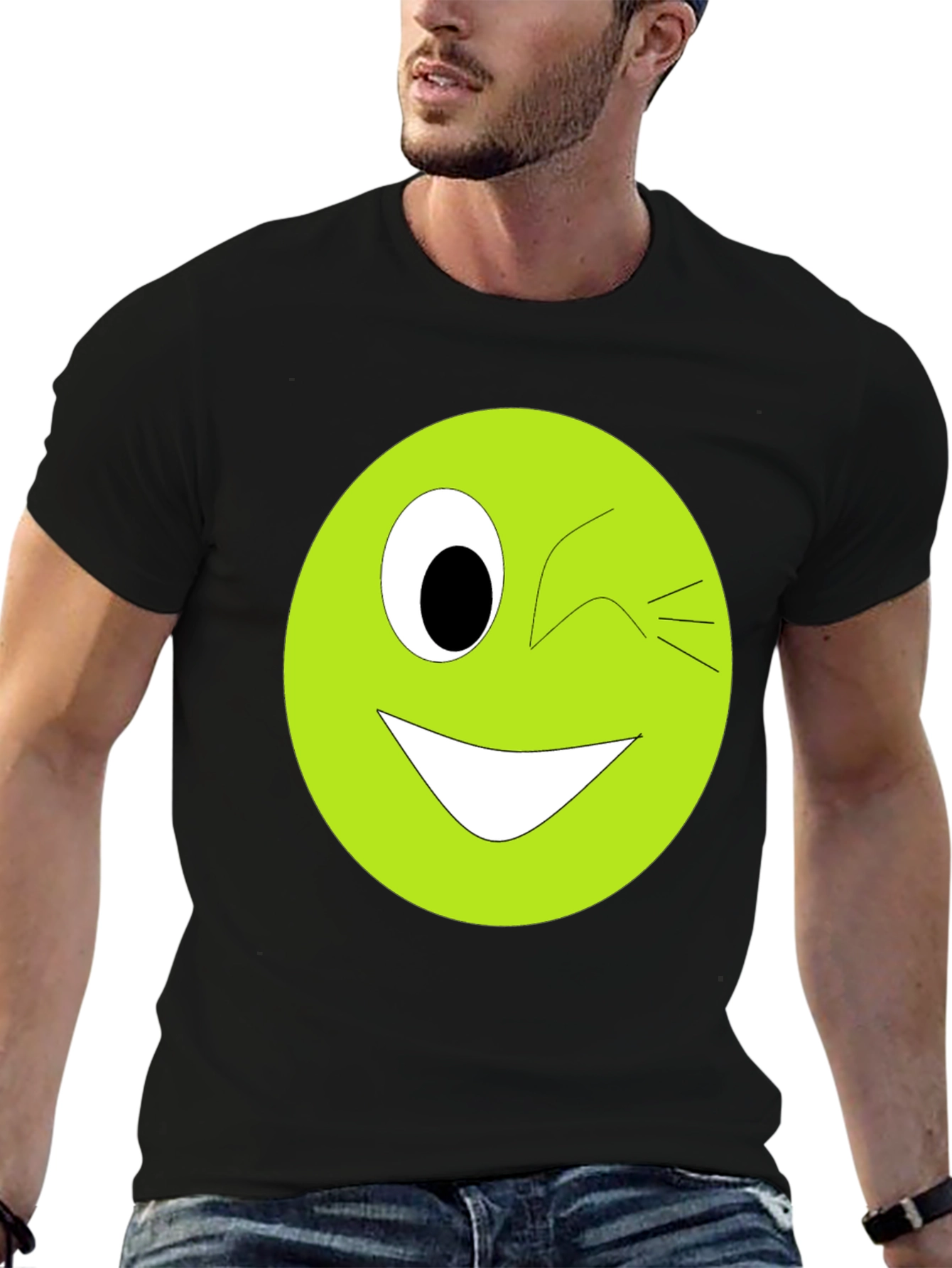 Winking Smiley Face Graphic Tee - Black