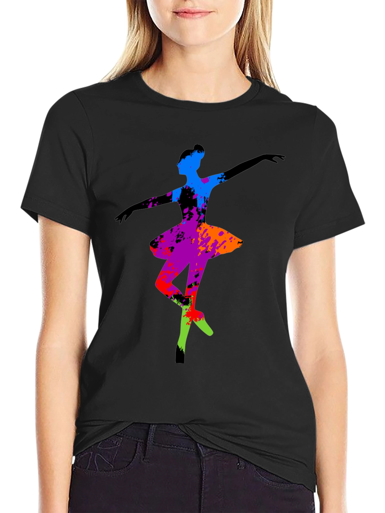 Abstract Ballerina Graphic Tee - Black