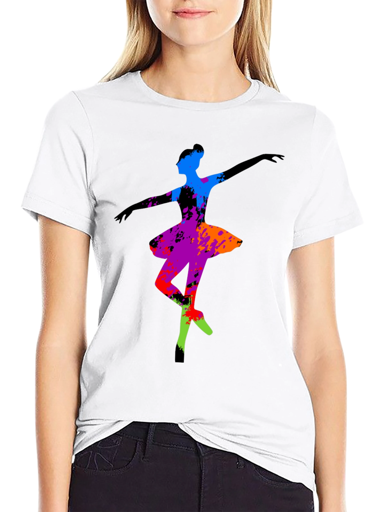Abstract Ballerina Graphic Tee - Black