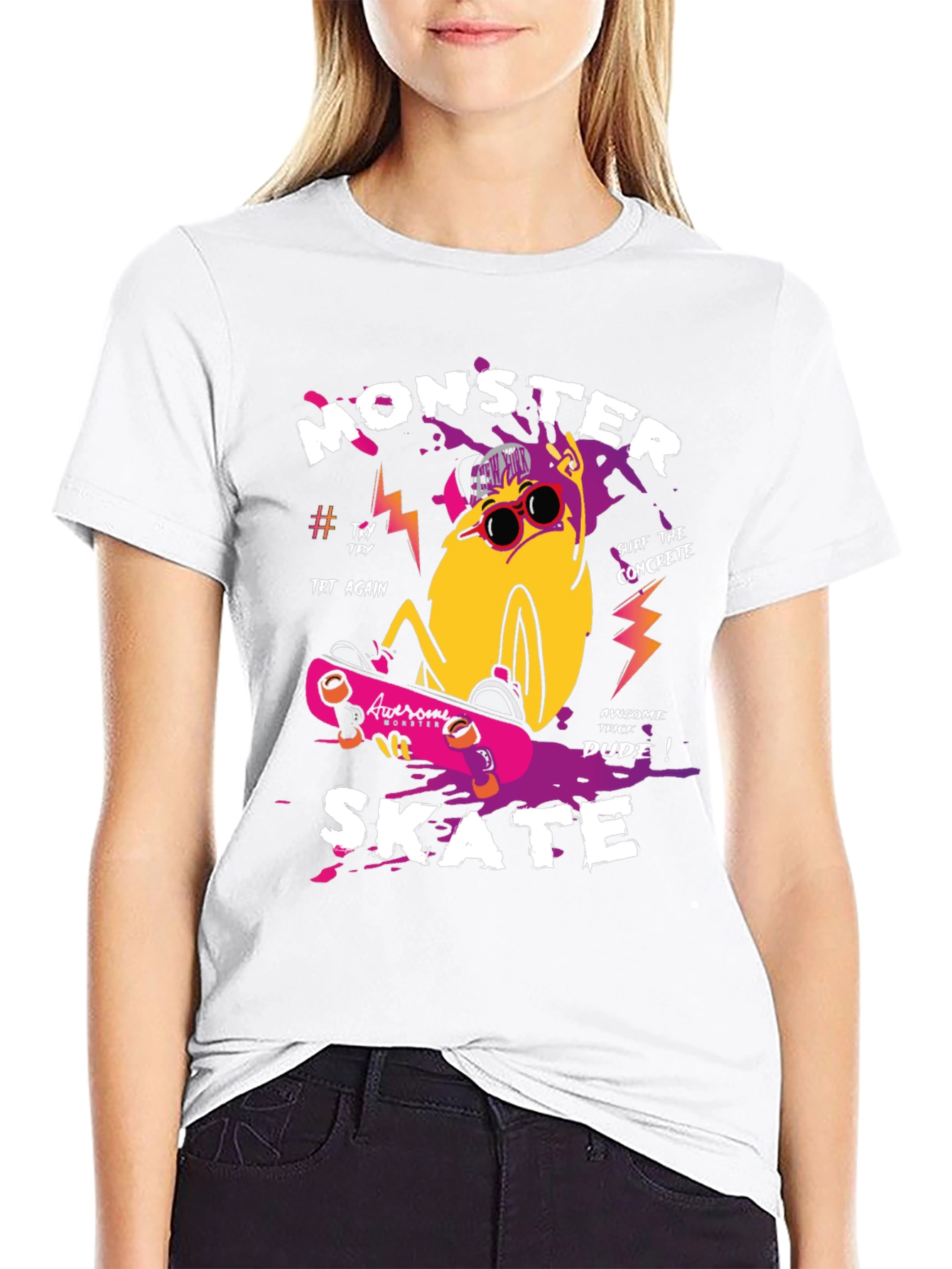 Monster Skate Graphic Print Black T-Shirt