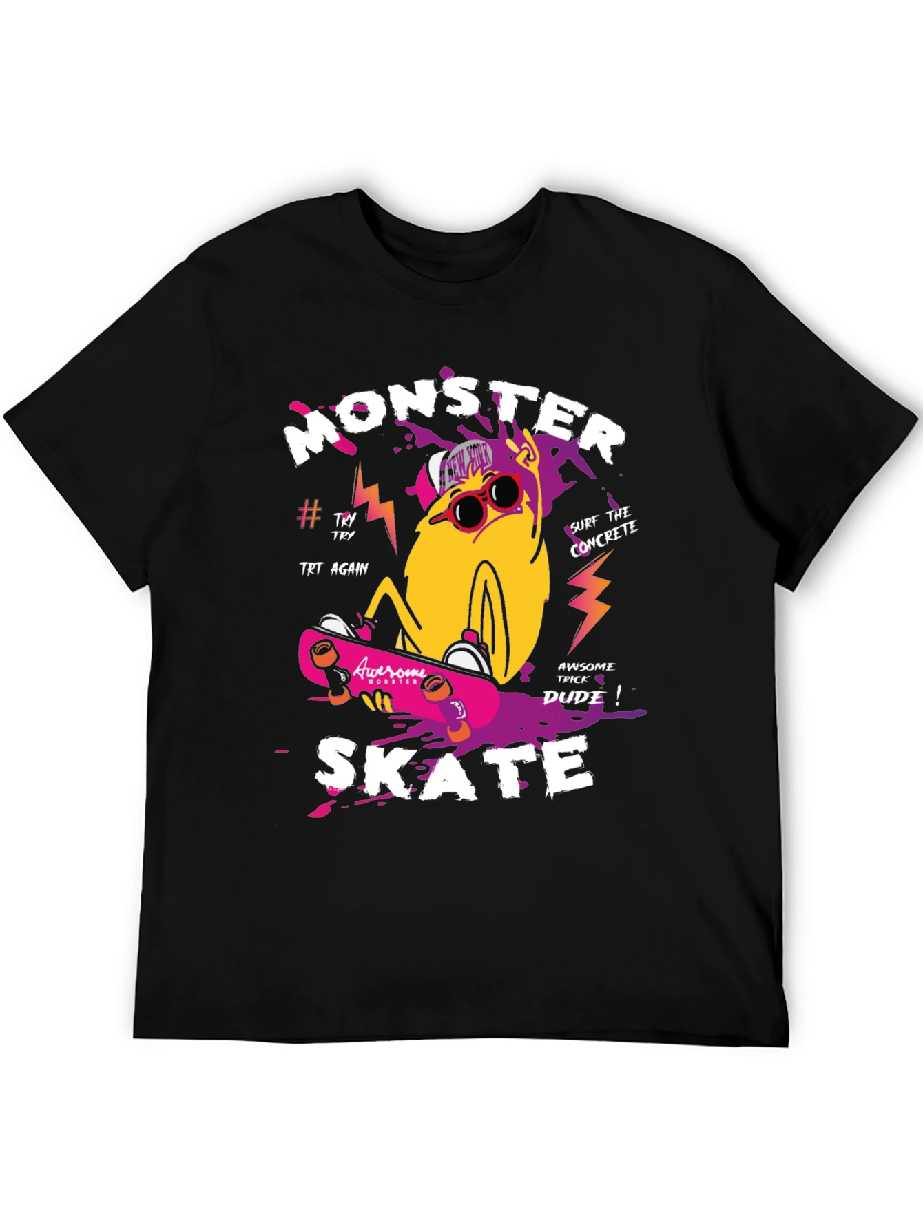 Monster Skate Graphic Print Black T-Shirt