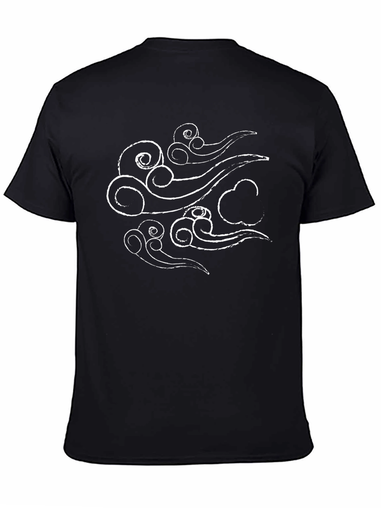 Black T-Shirt with White Abstract Cloud Design
