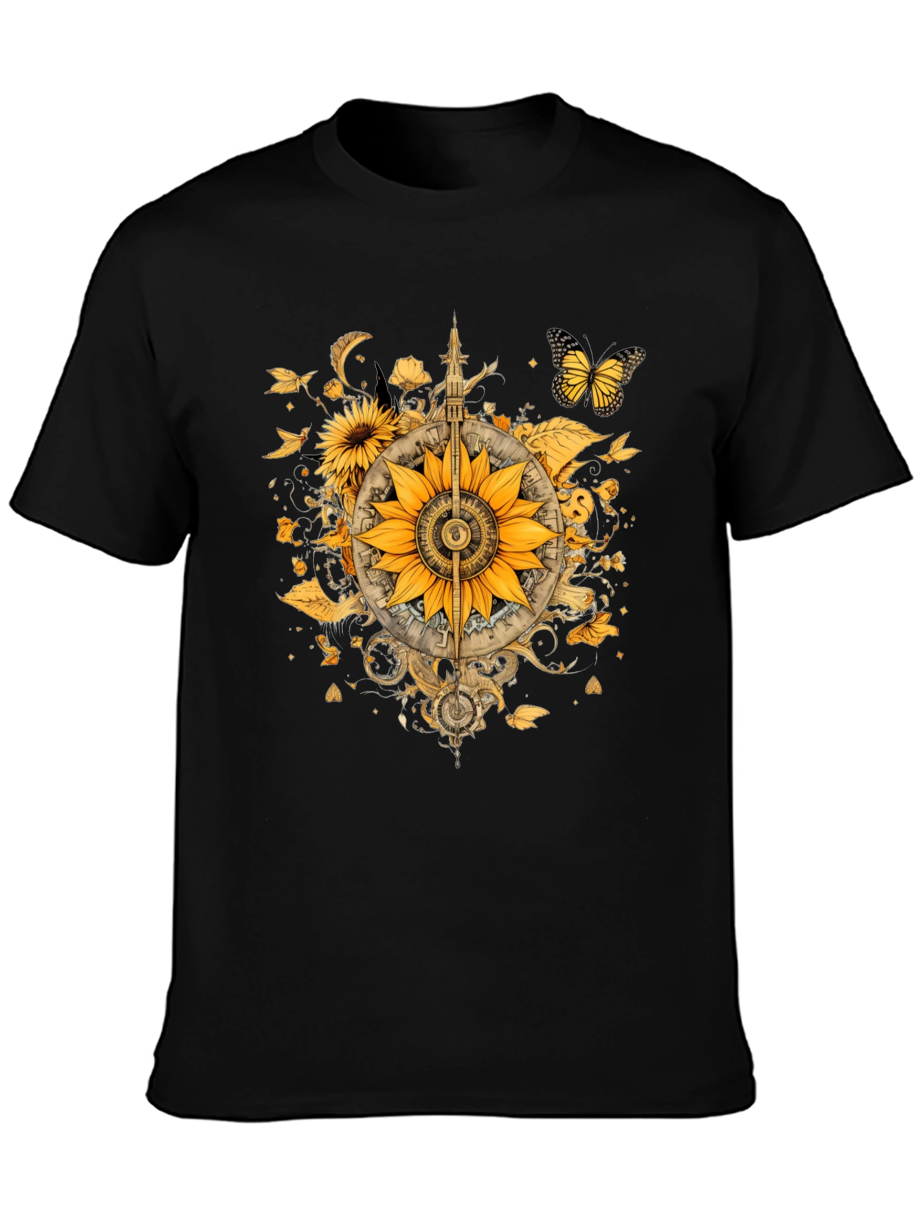 Sunflower Compass Graphic Black T-Shirt