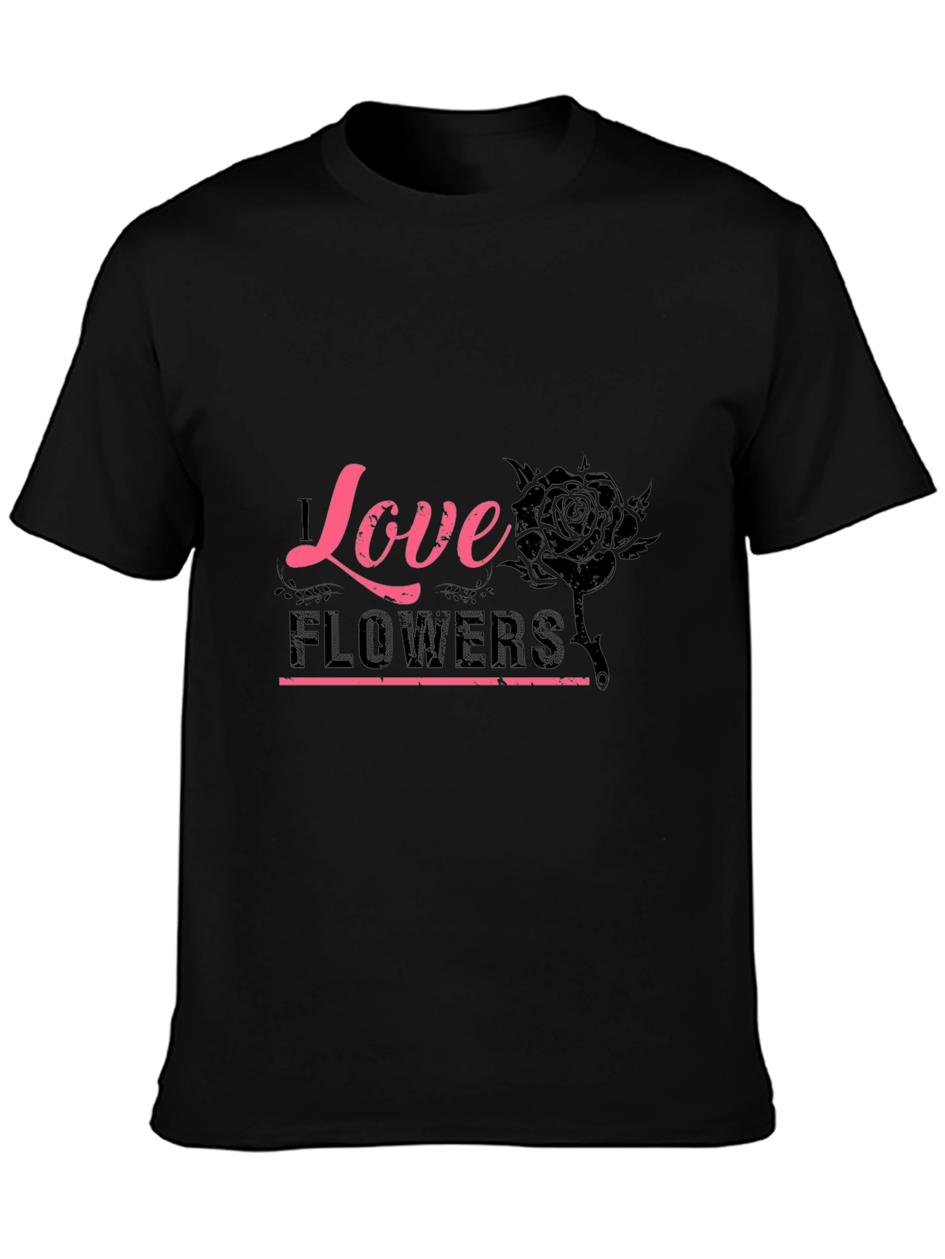 Love Flowers Graphic Tee - Black Cotton T-Shirt