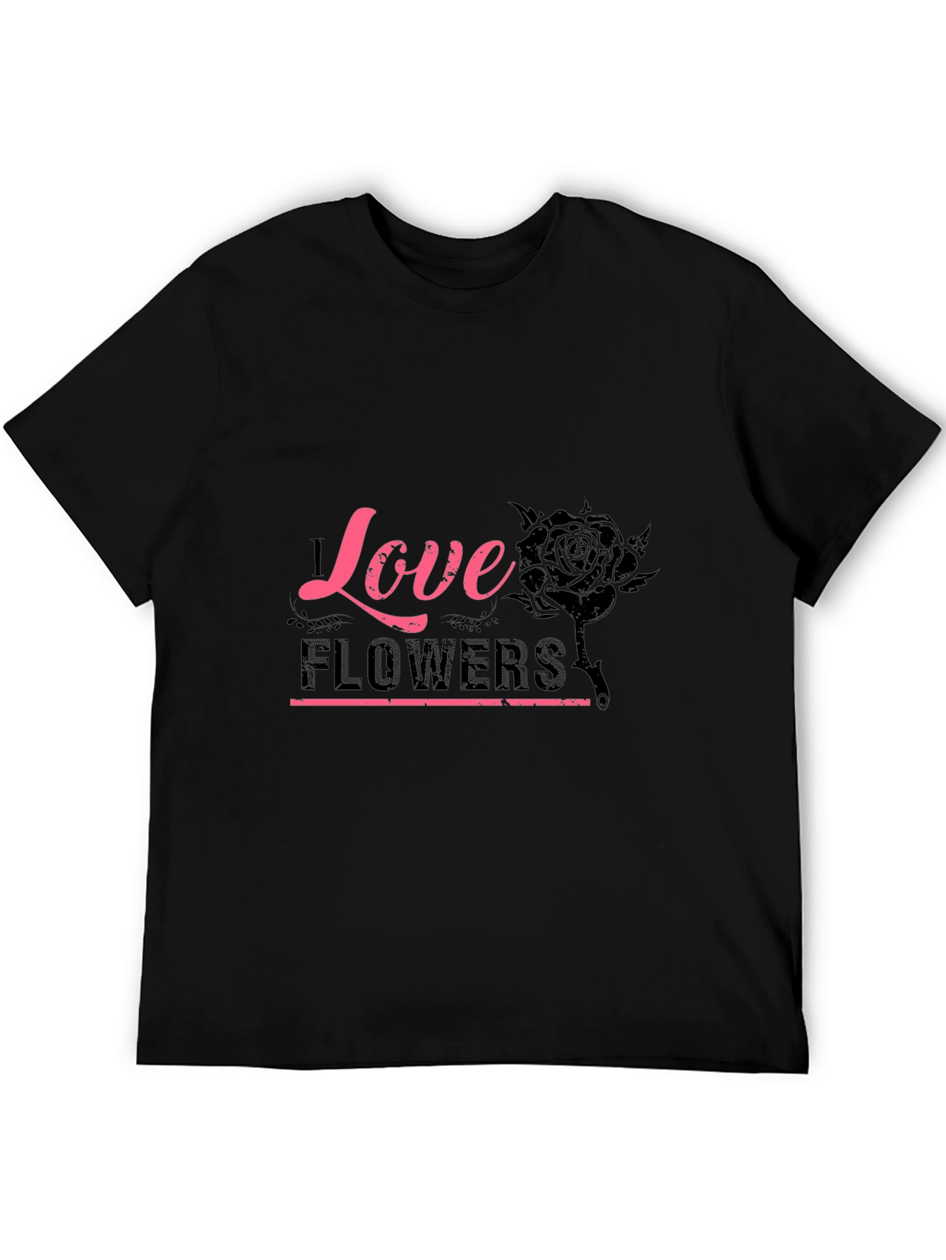 Love Flowers Graphic Tee - Black Cotton T-Shirt