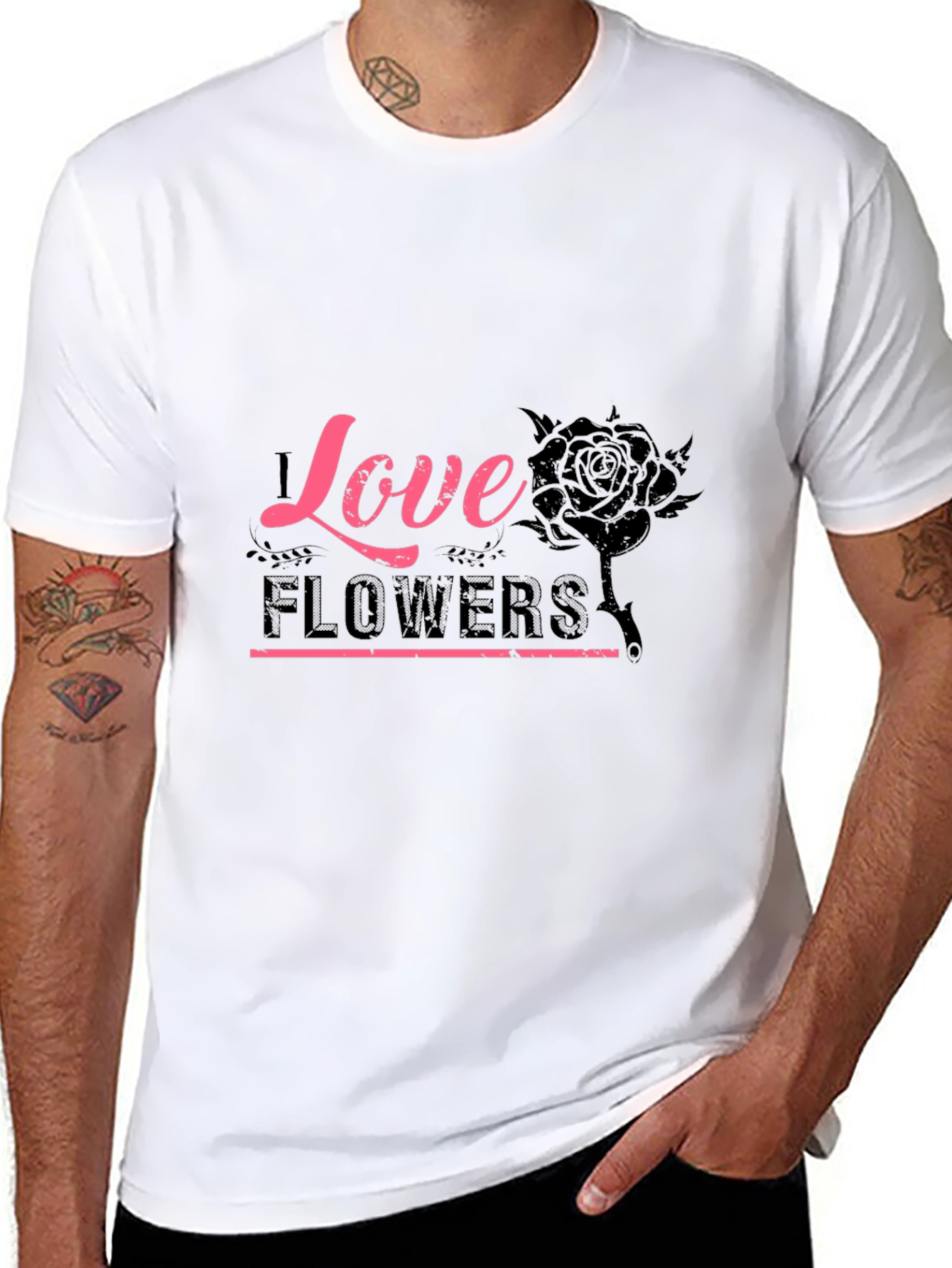 Love Flowers Graphic Tee - Black Cotton T-Shirt