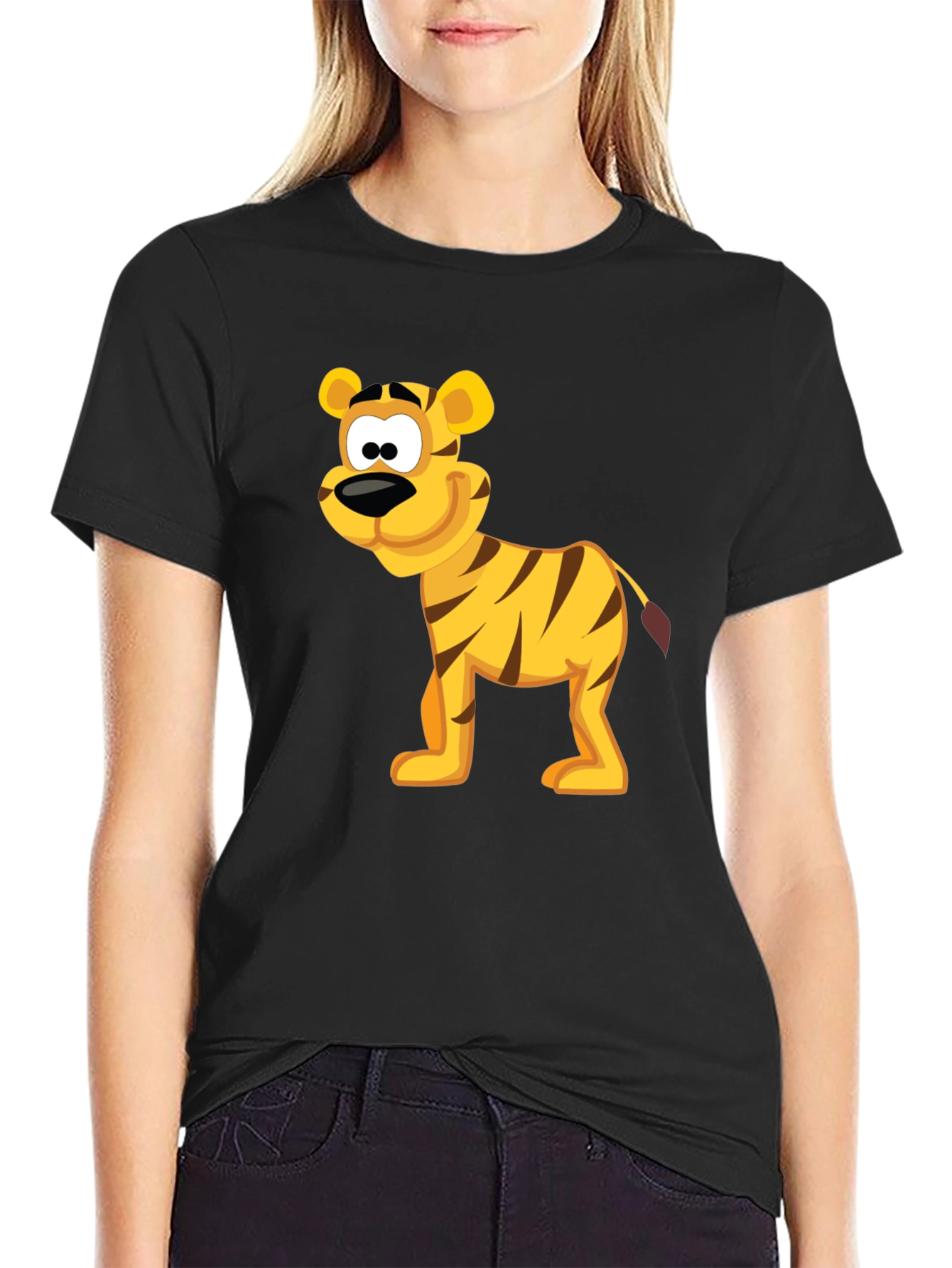 Cartoon Tiger Graphic Tee - Black