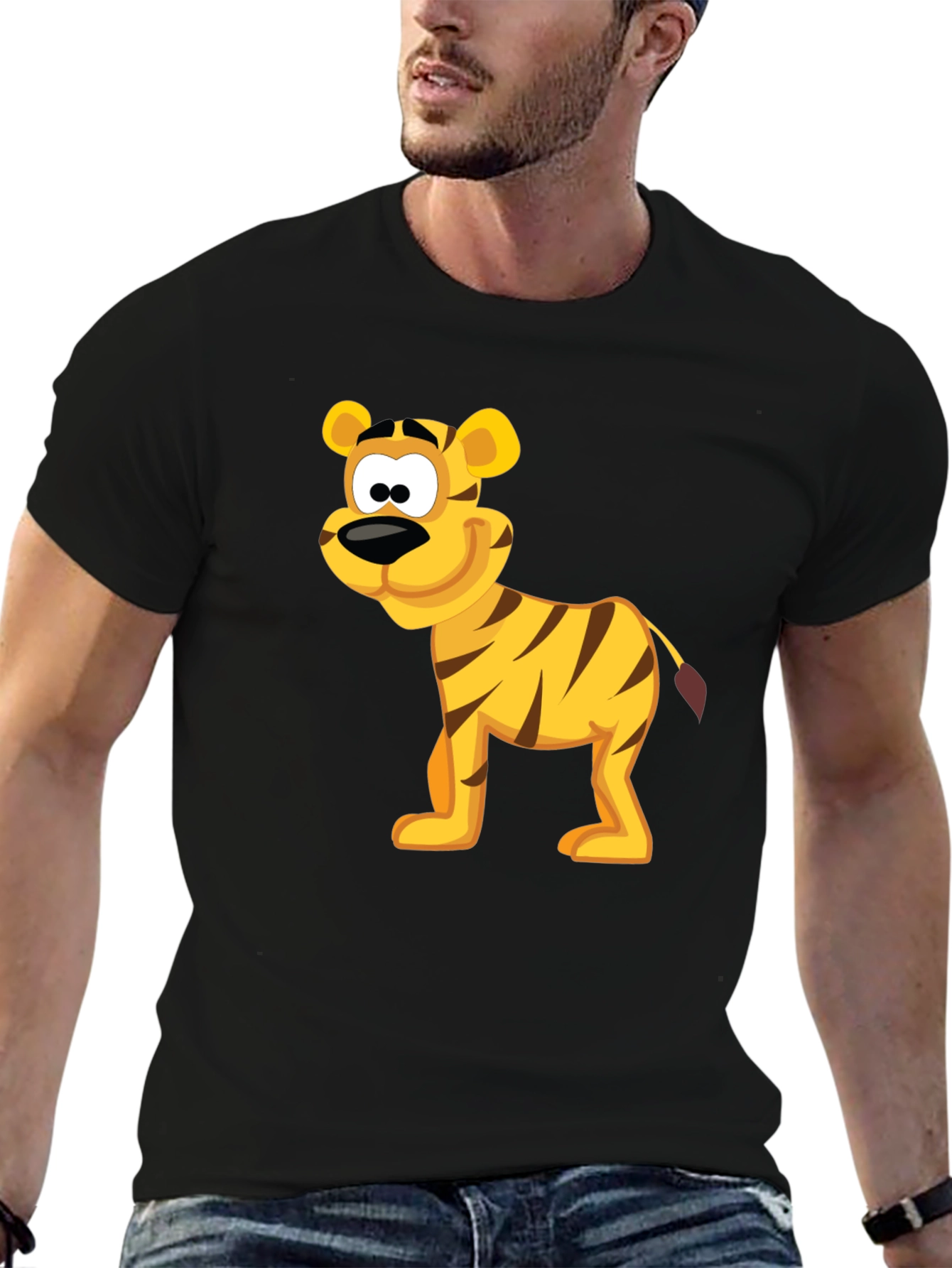Cartoon Tiger Graphic Tee - Black