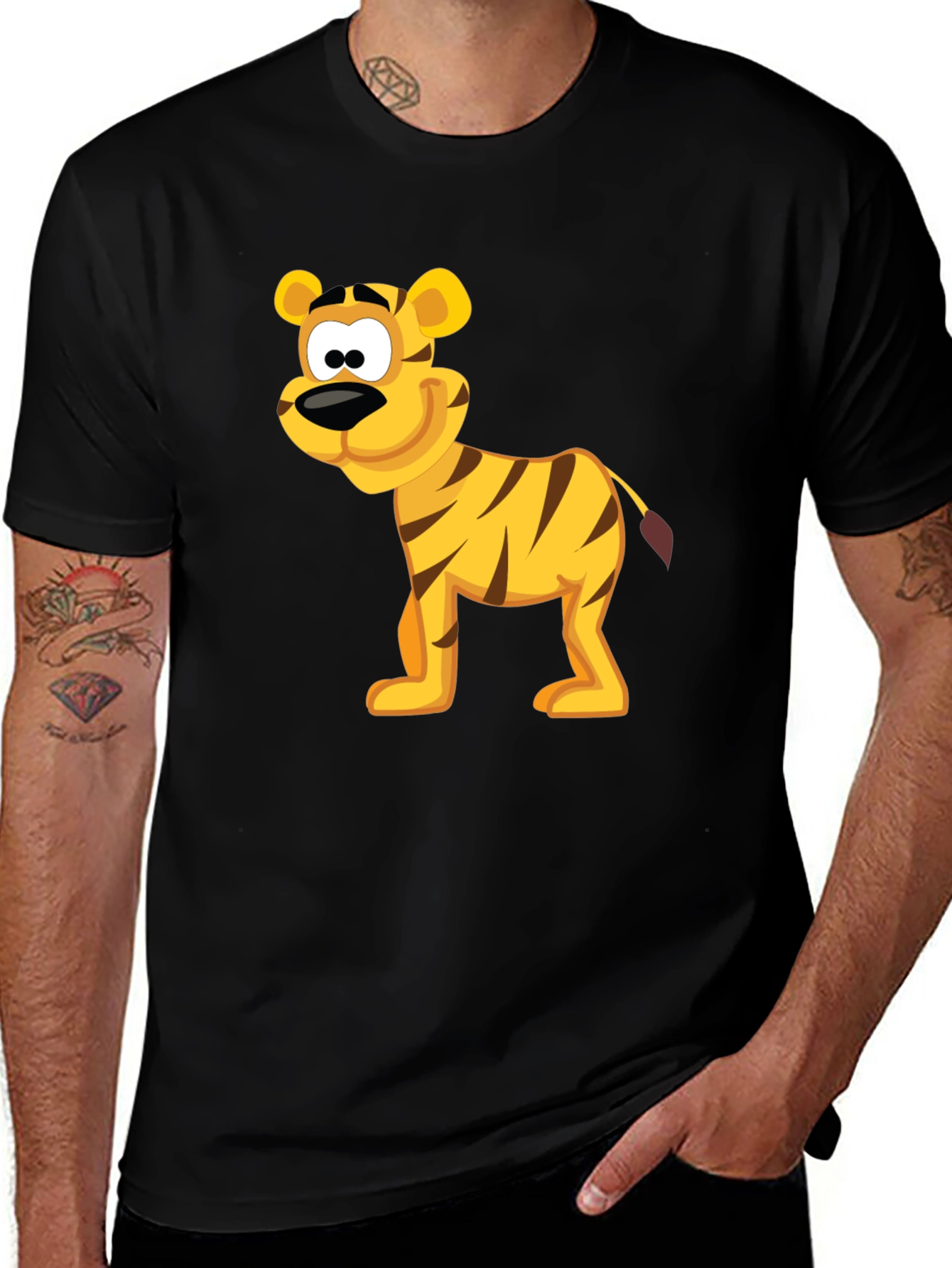 Cartoon Tiger Graphic Tee - Black