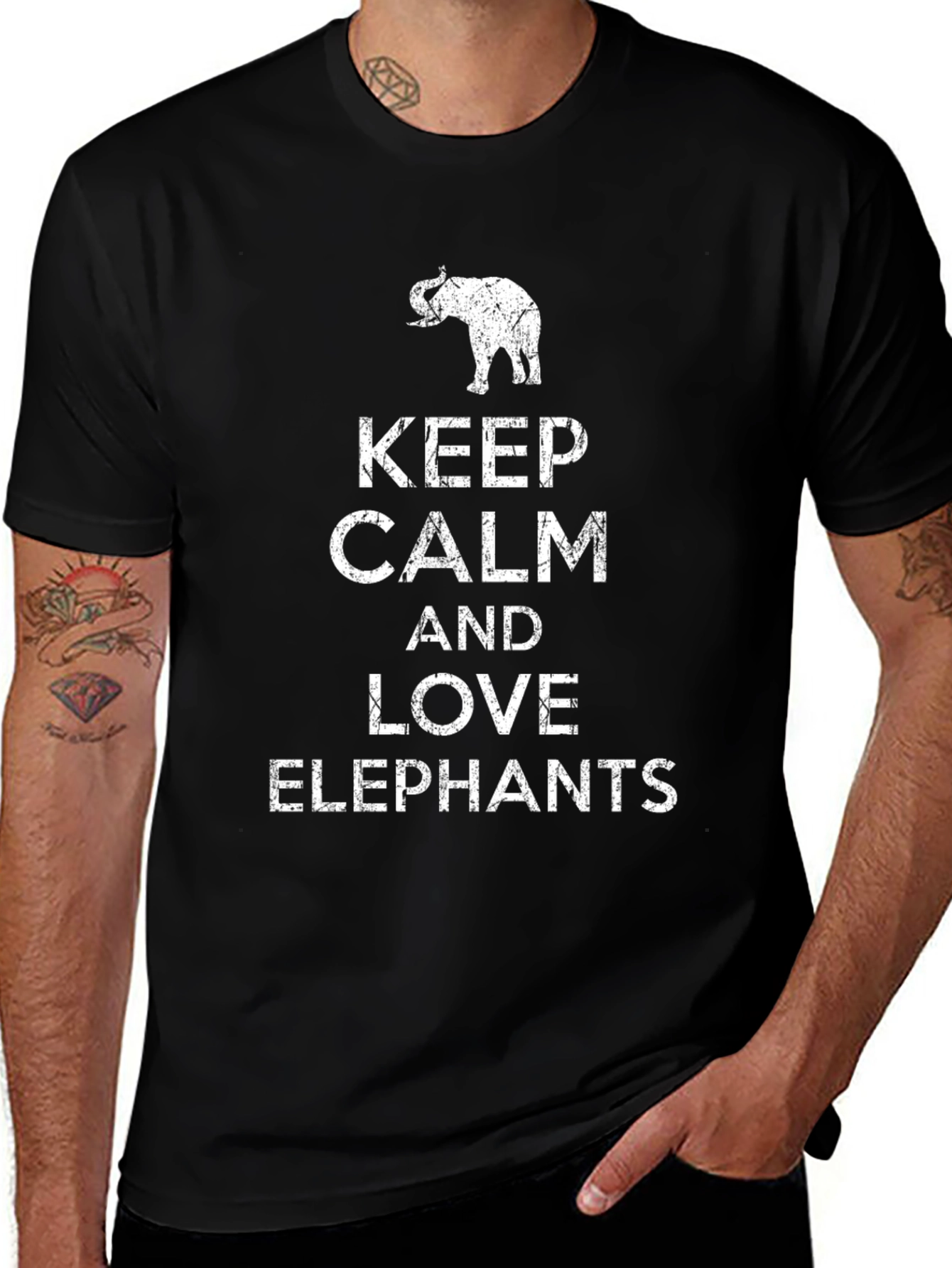 Keep Calm Love Elephants Graphic Tee - Black