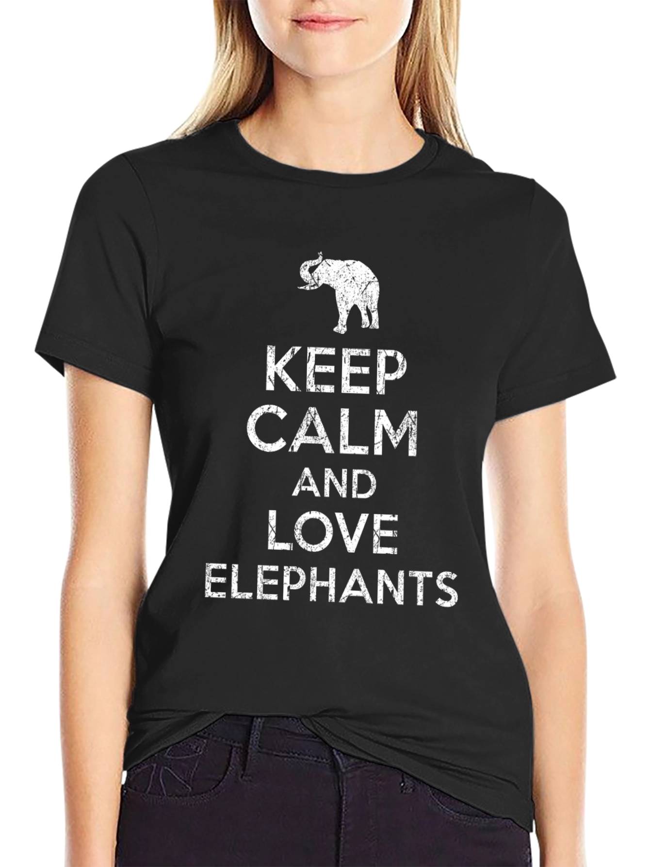 Keep Calm Love Elephants Graphic Tee - Black