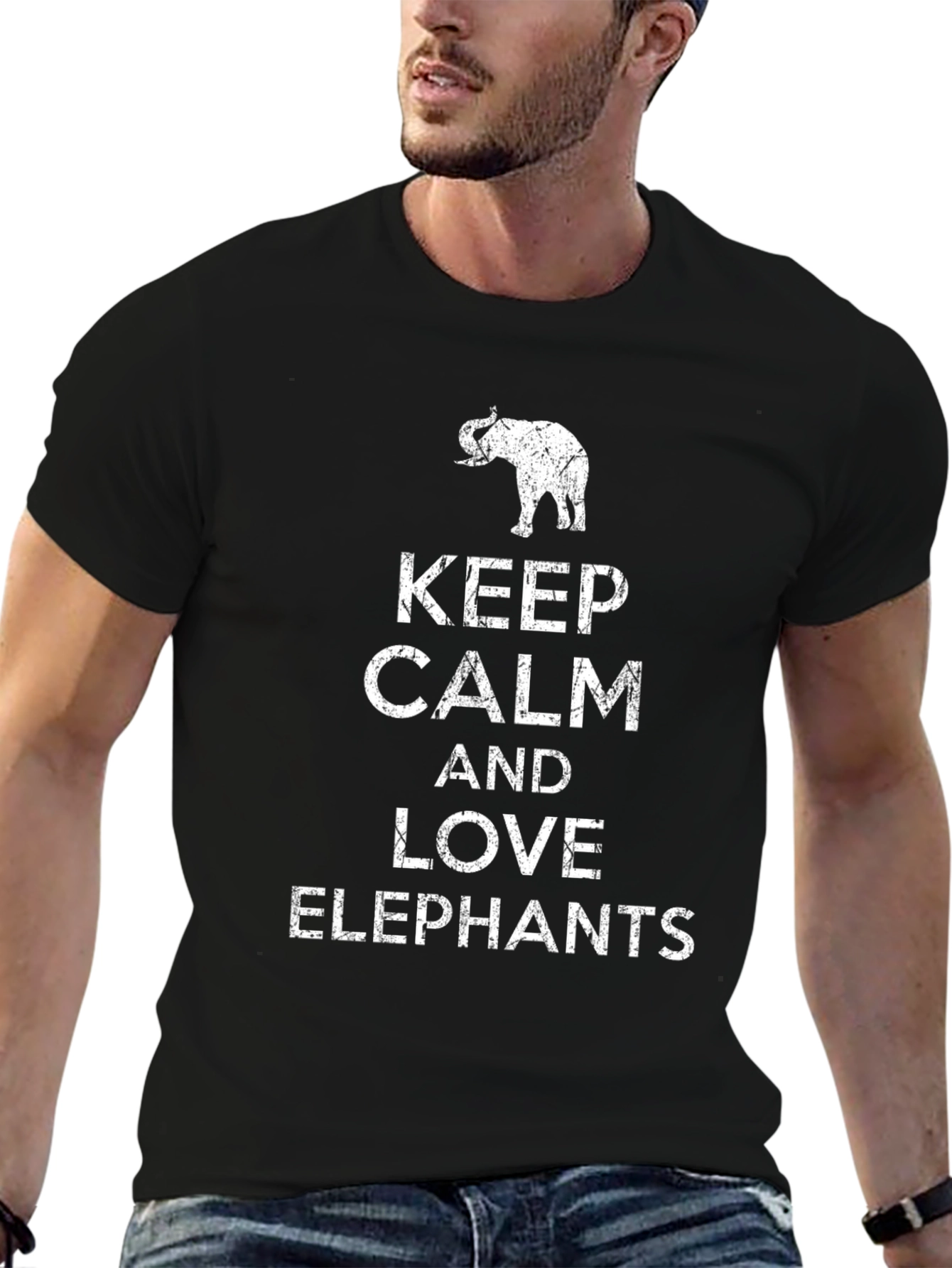 Keep Calm Love Elephants Graphic Tee - Black