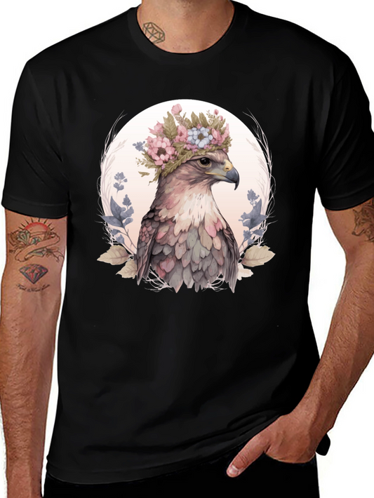 Floral Eagle Graphic Tee - Black Cotton Blend Shirt