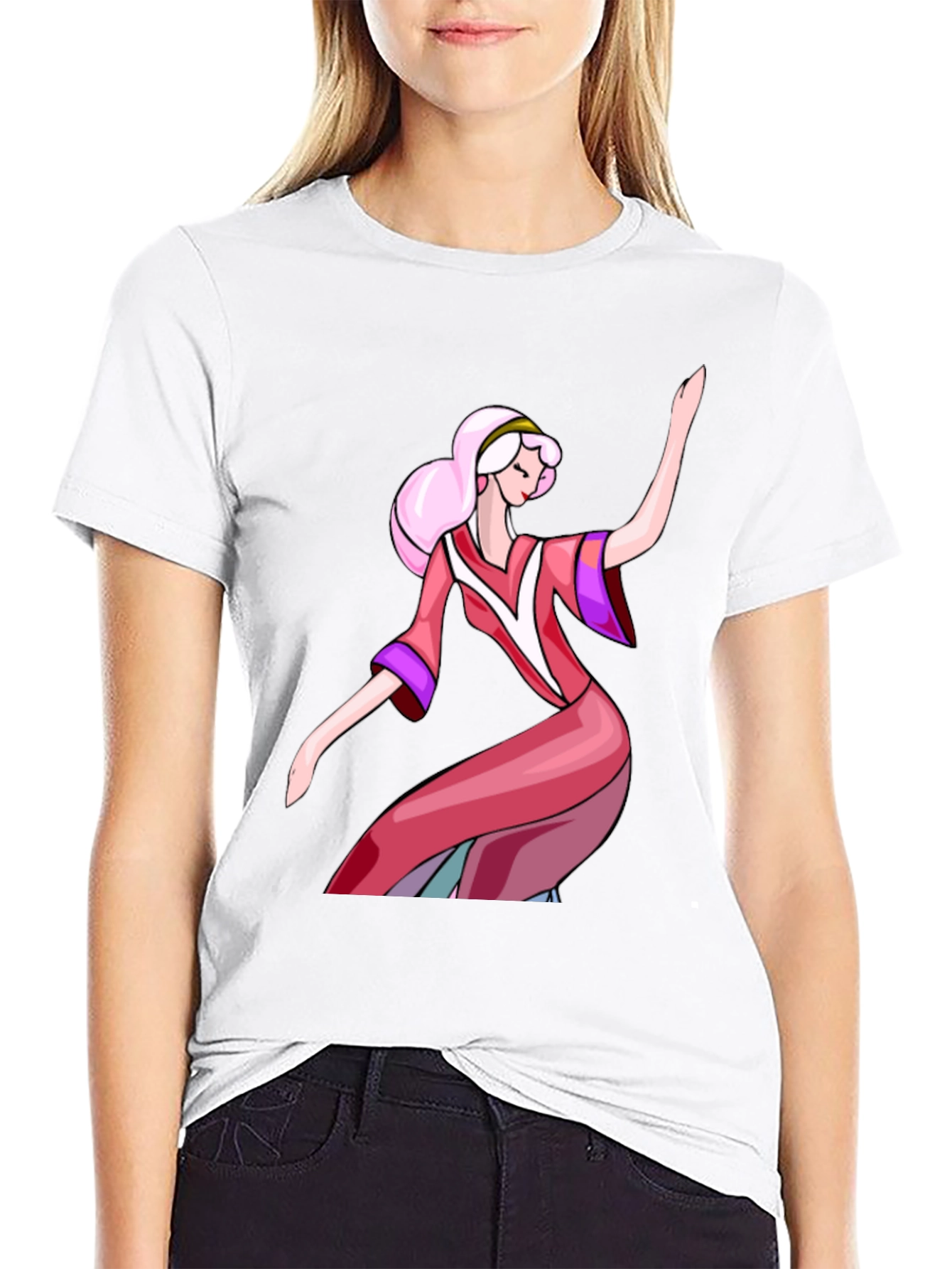 Retro Cartoon Princess T-Shirt - Black