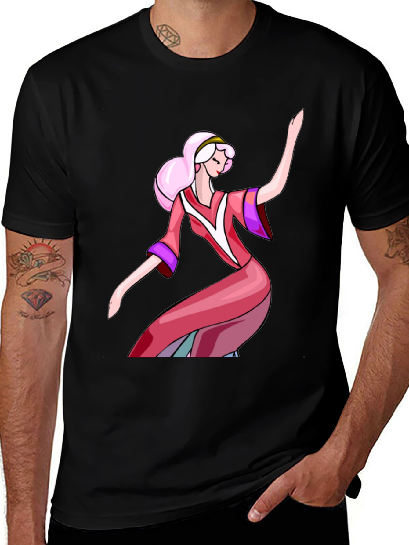Retro Cartoon Princess T-Shirt - Black