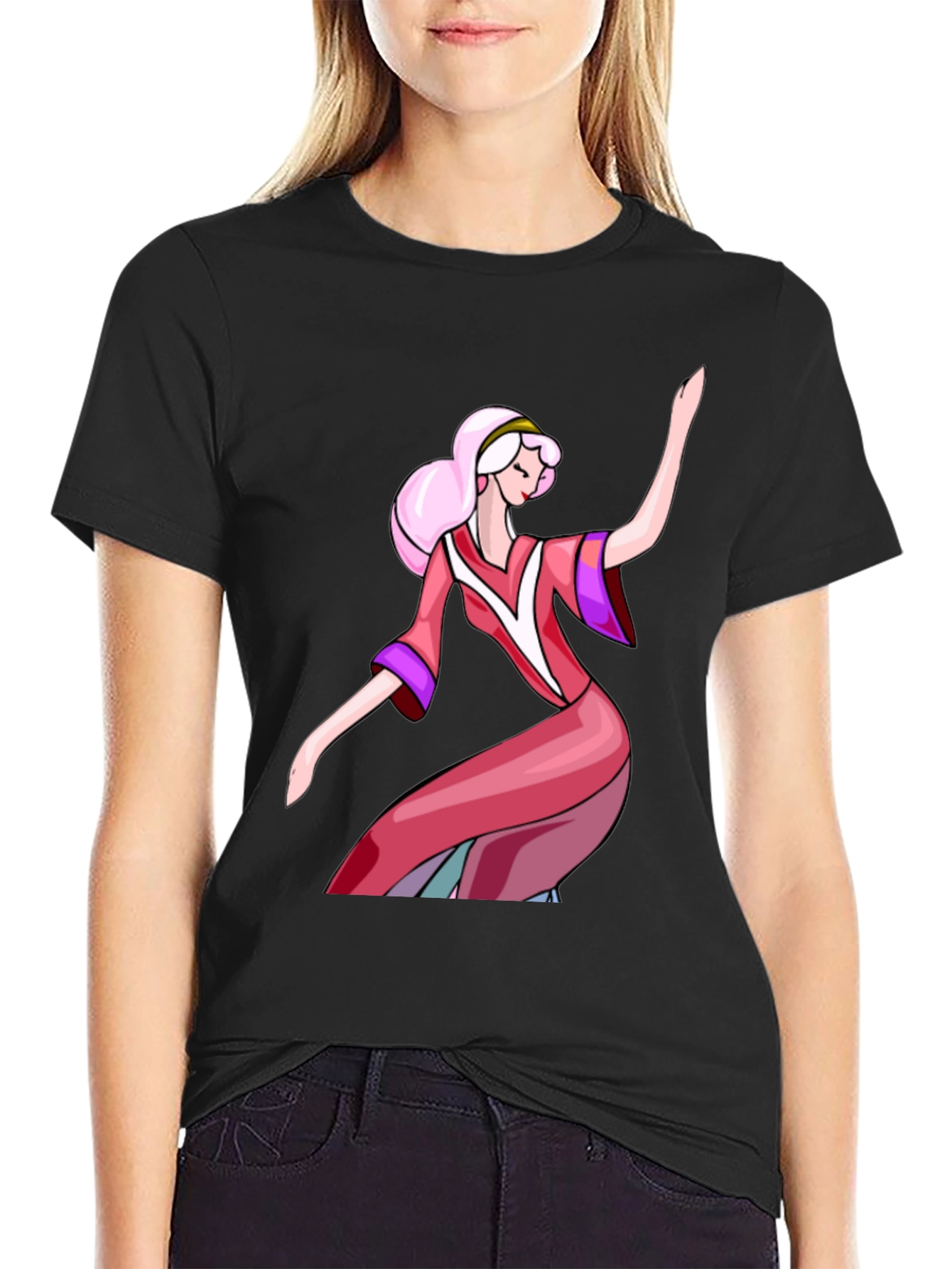 Retro Cartoon Princess T-Shirt - Black
