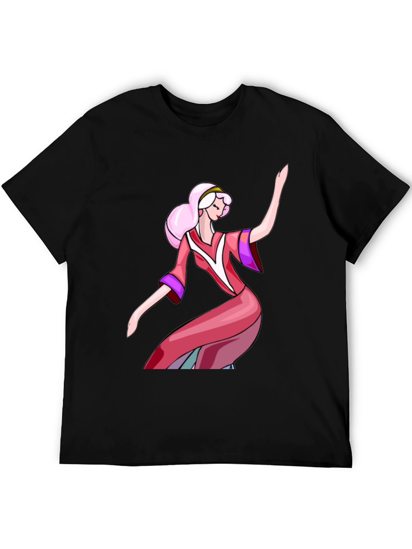 Retro Cartoon Princess T-Shirt - Black