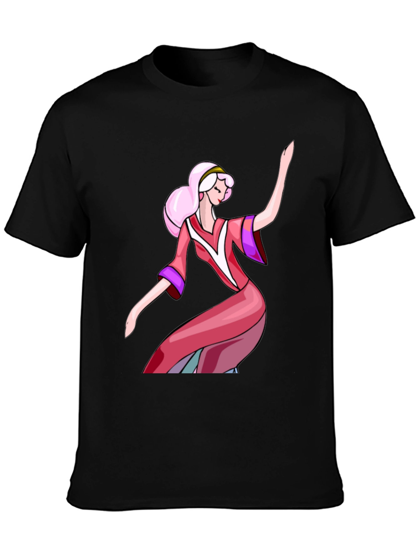 Retro Cartoon Princess T-Shirt - Black