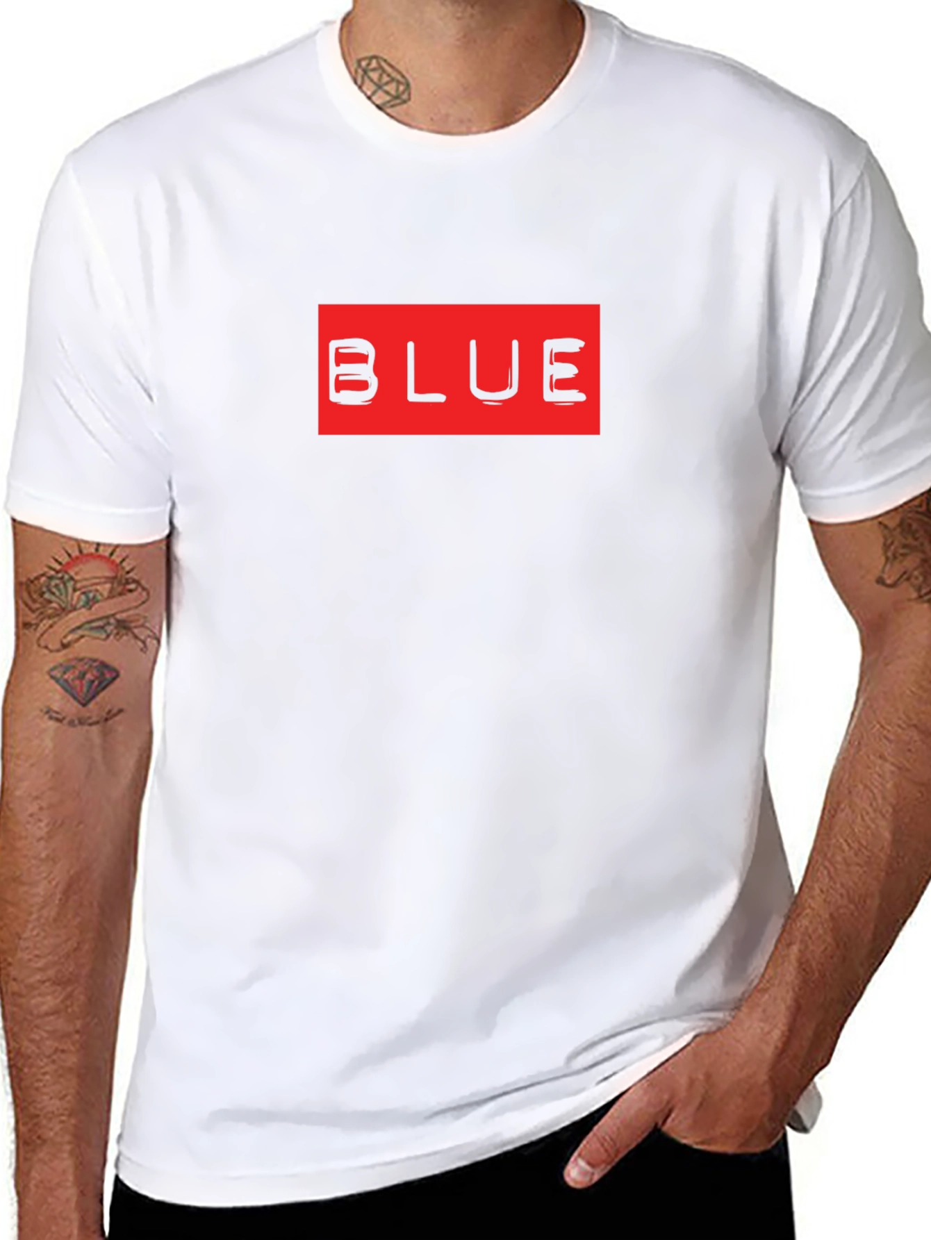 Black T-Shirt with Red BLUE Graphic