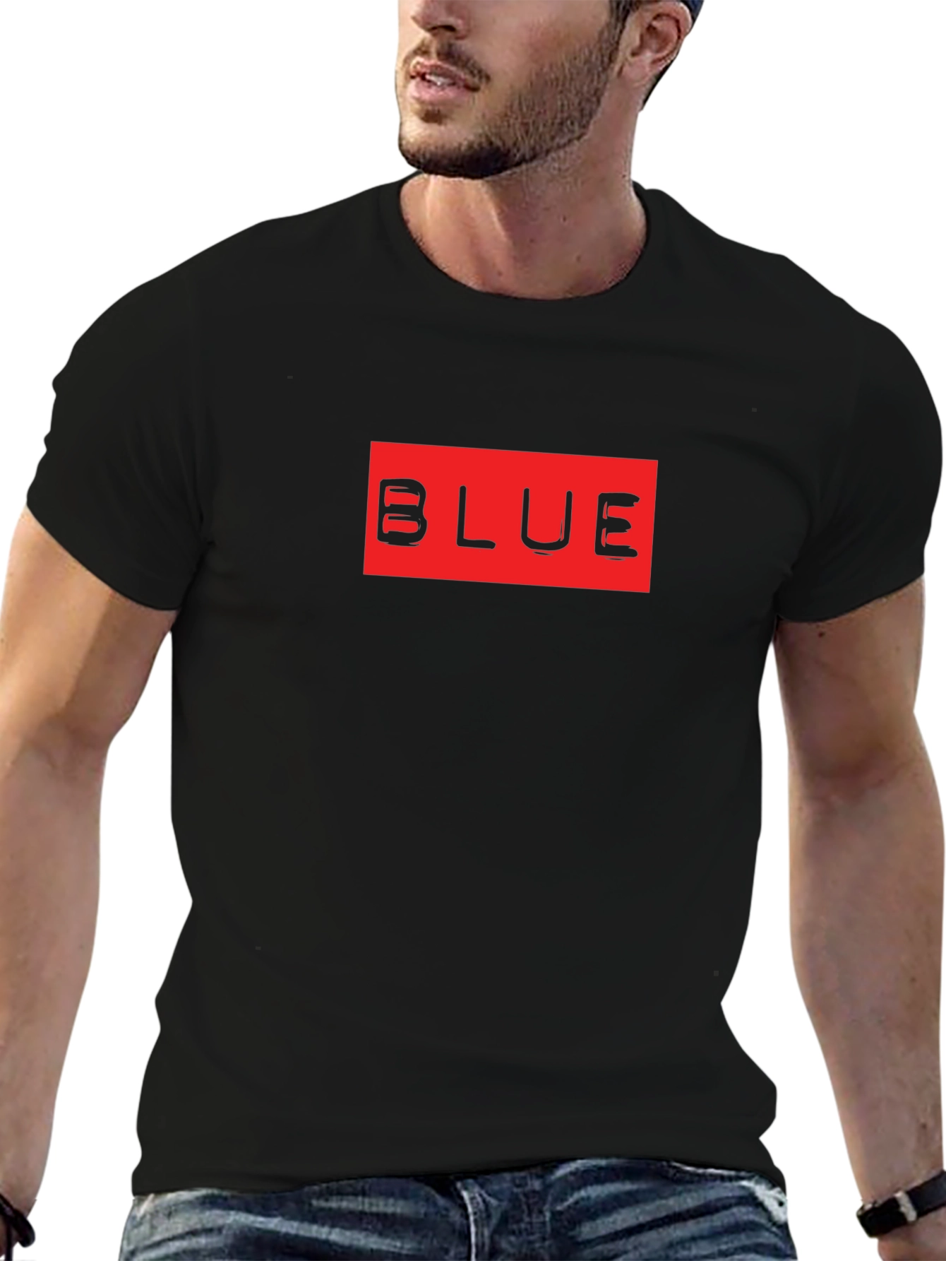 Black T-Shirt with Red BLUE Graphic