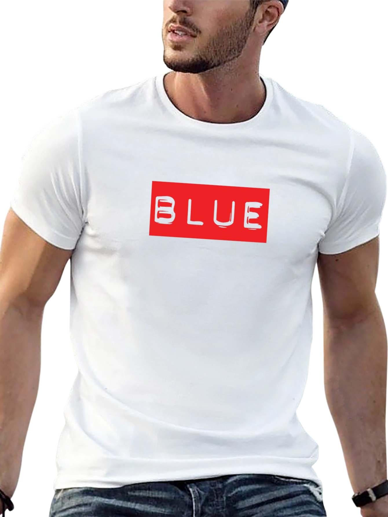 Black T-Shirt with Red BLUE Graphic