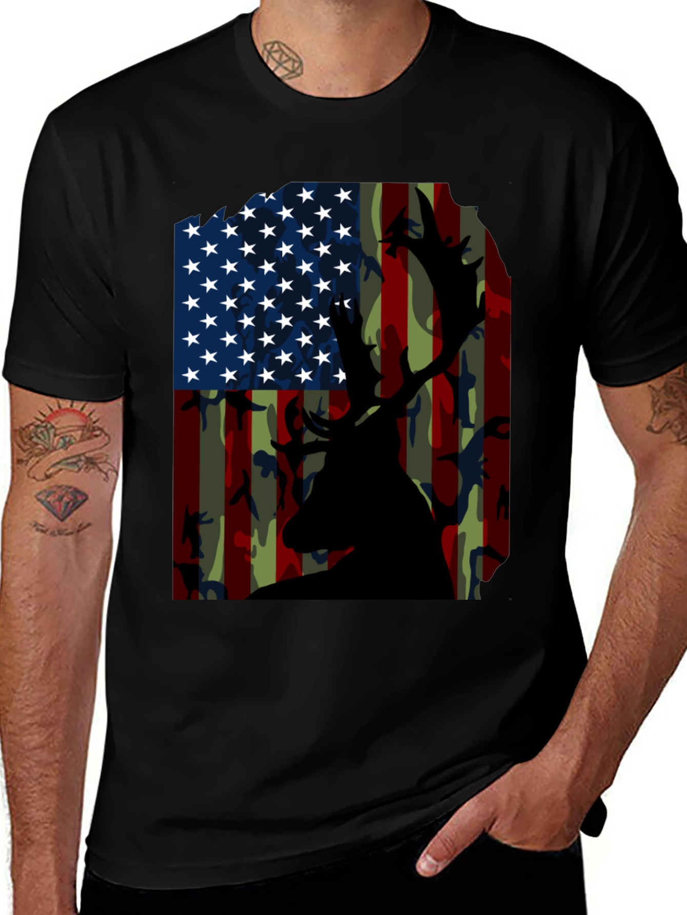 American Flag Deer Camo T-Shirt