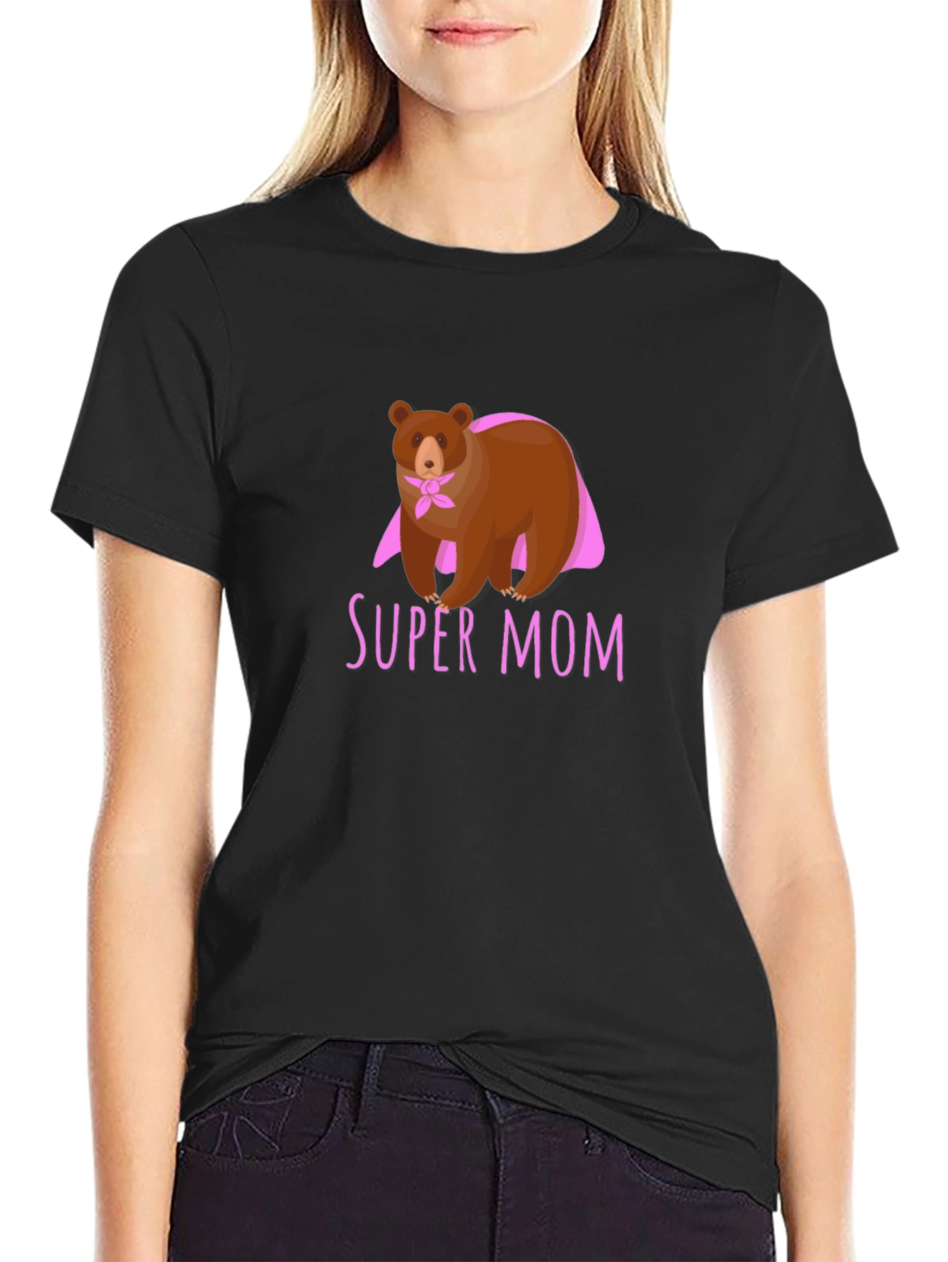 Super Mom Bear Graphic T-Shirt