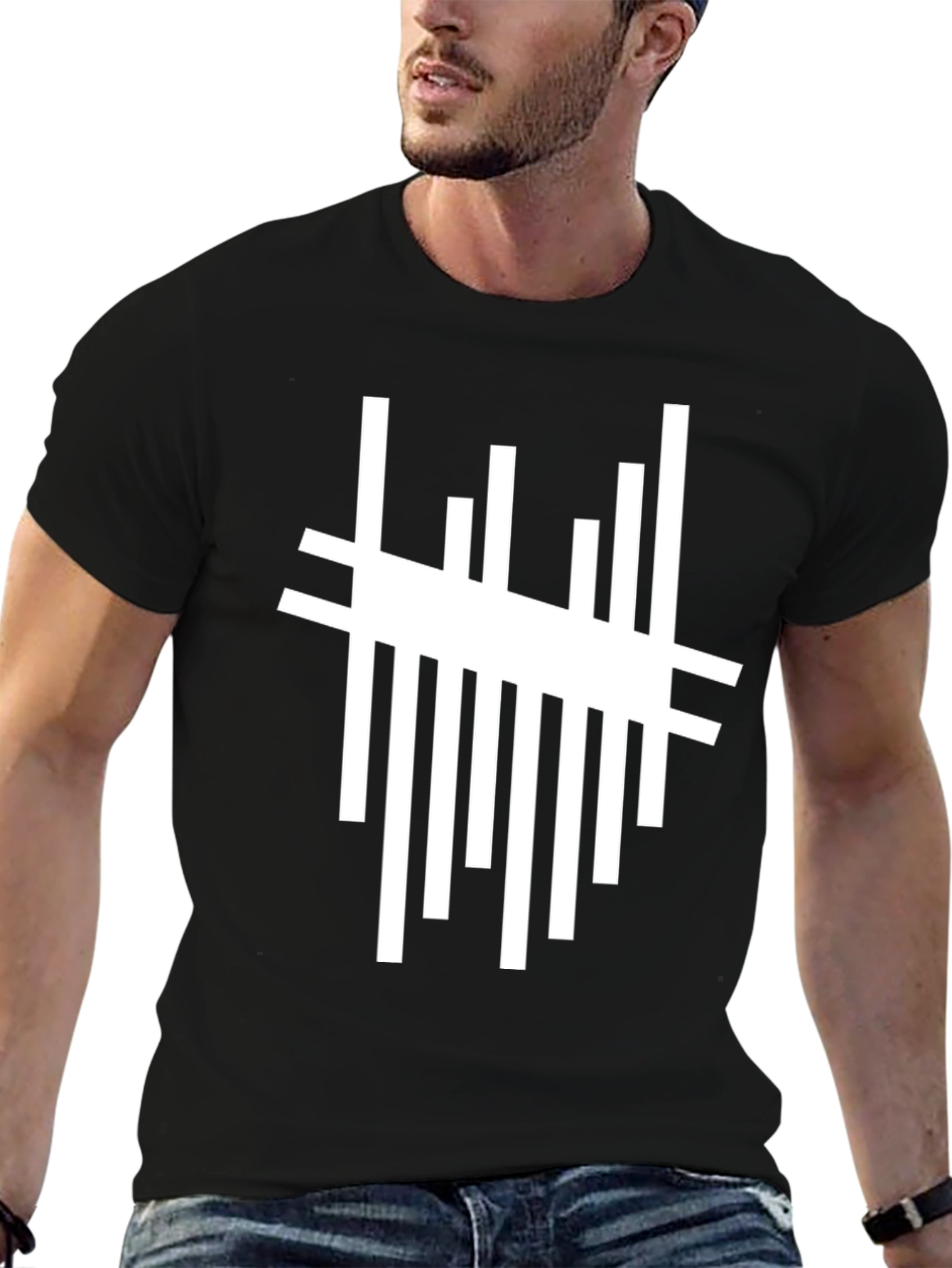 Abstract White Line Graphic Black T-Shirt