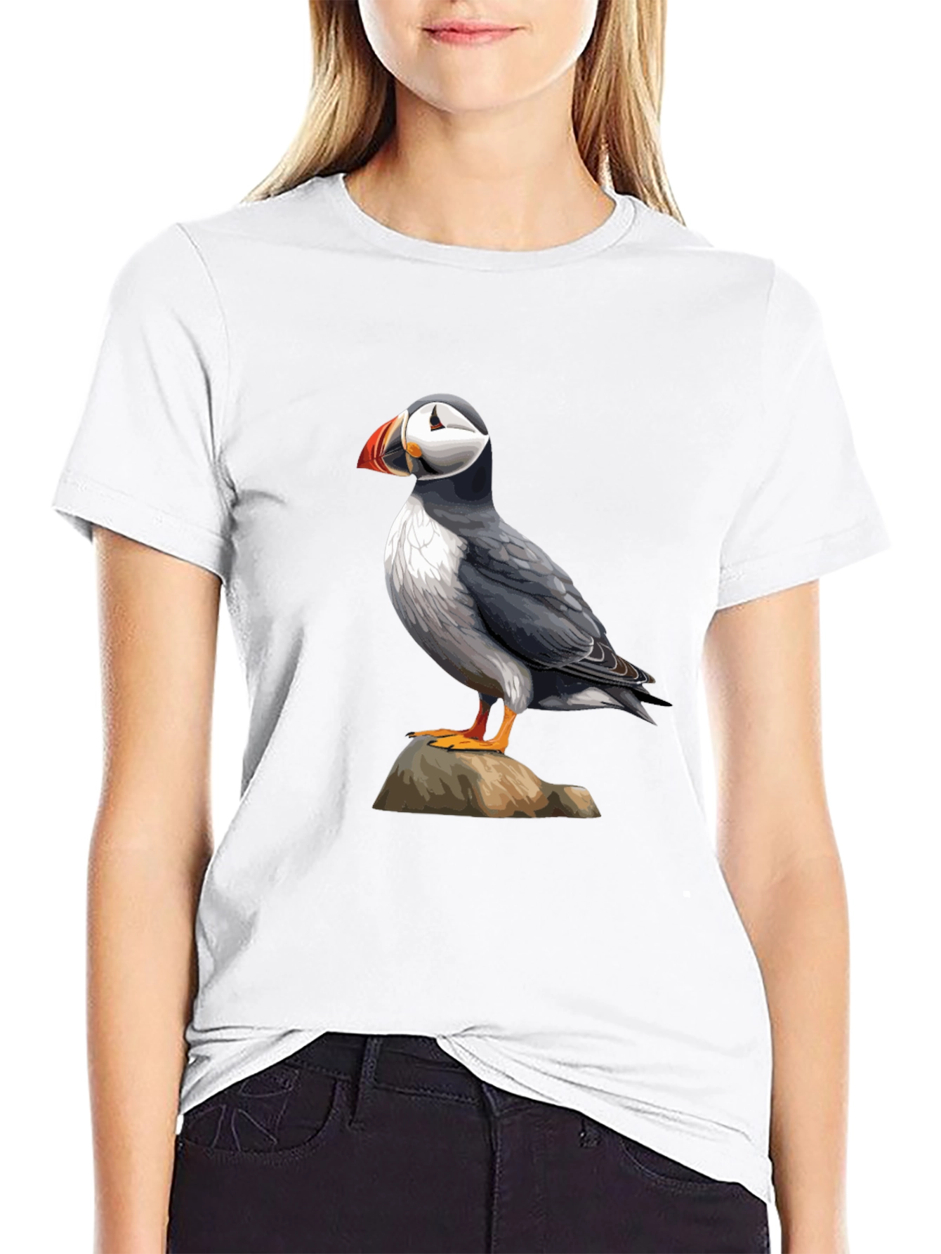 Puffin Bird Graphic T-Shirt - Black