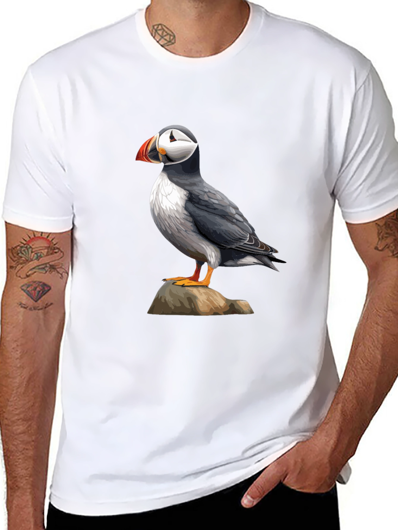 Puffin Bird Graphic T-Shirt - Black