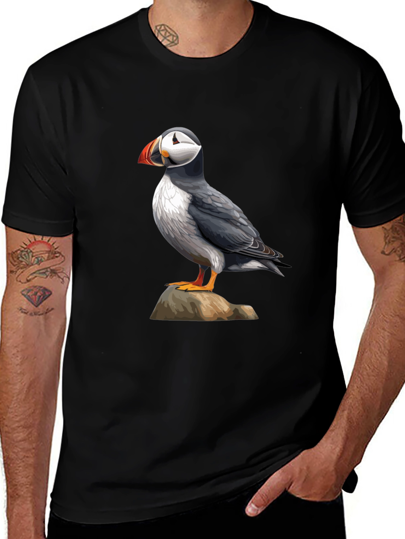 Puffin Bird Graphic T-Shirt - Black