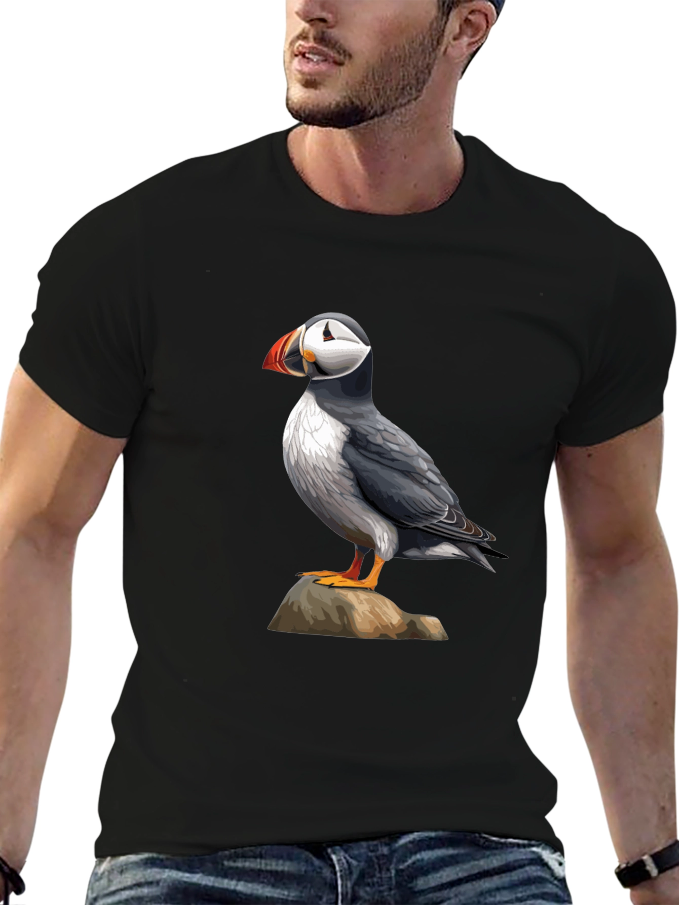 Puffin Bird Graphic T-Shirt - Black