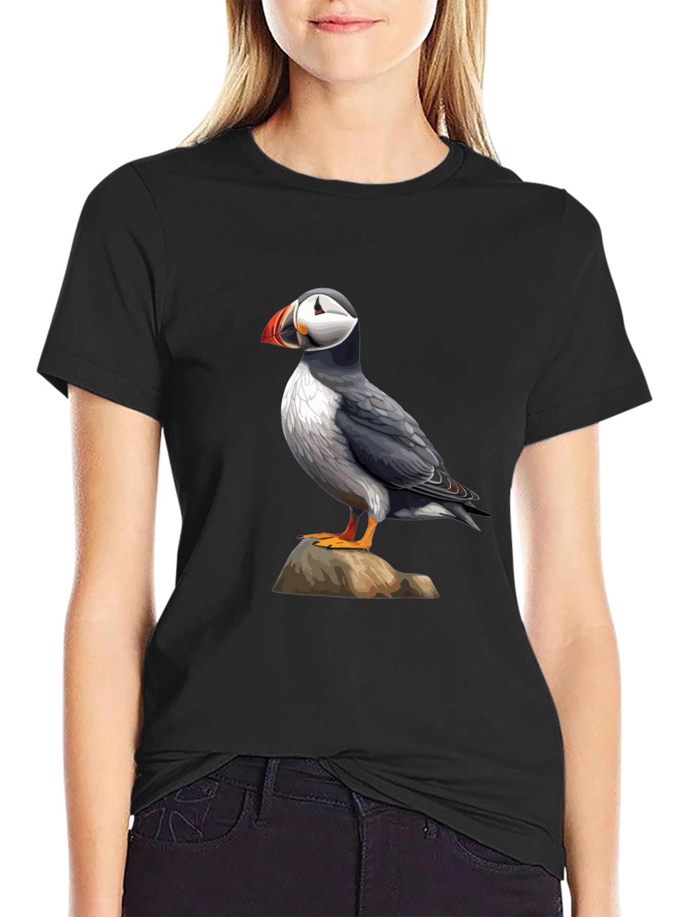 Puffin Bird Graphic T-Shirt - Black