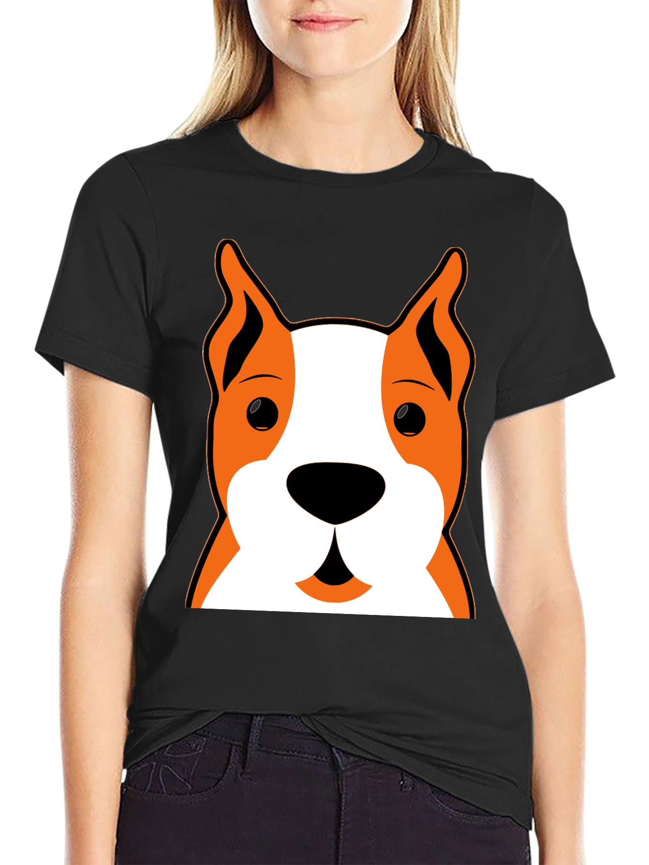 Dog Face Graphic Black T-Shirt