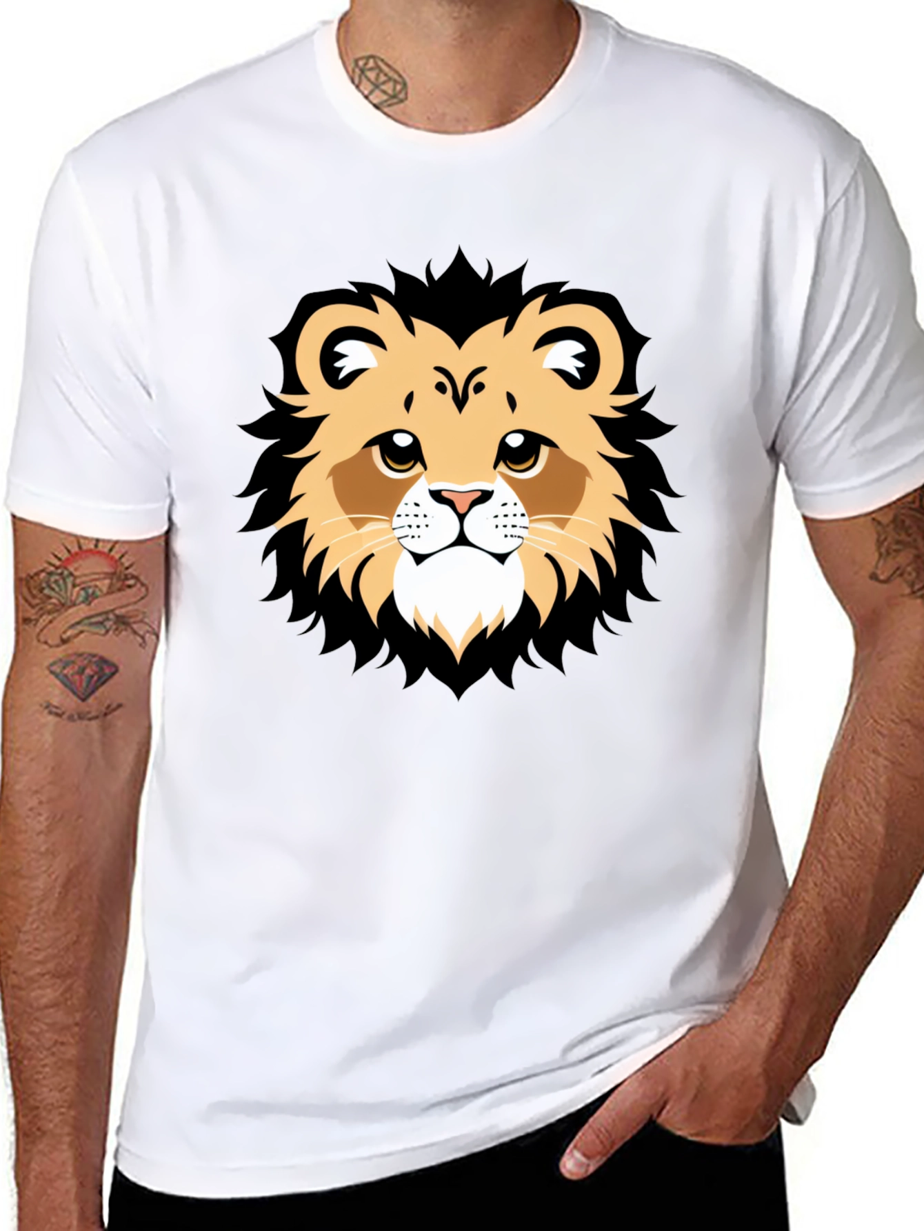 Lion Face Graphic Tee - Black Casual T-Shirt