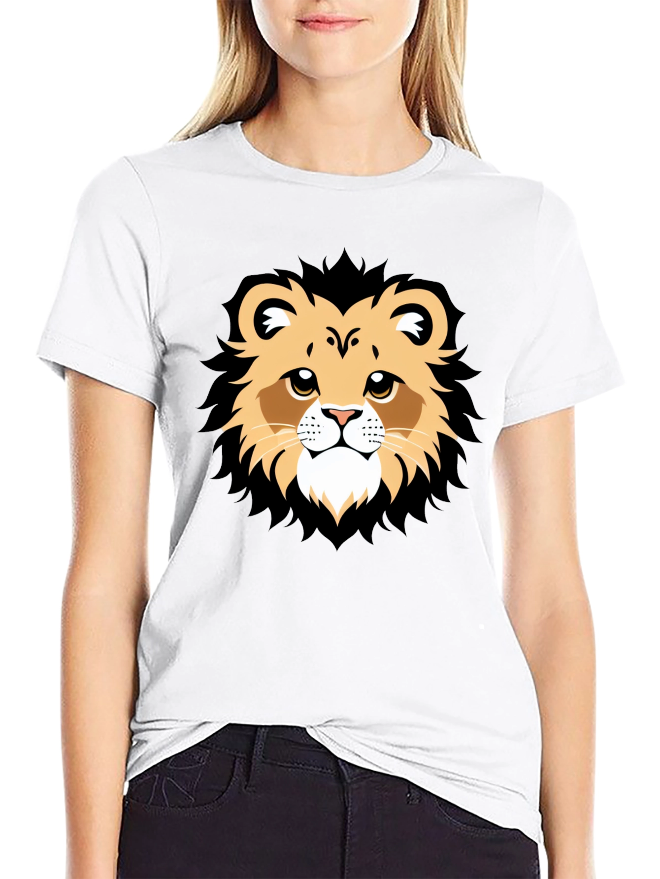 Lion Face Graphic Tee - Black Casual T-Shirt
