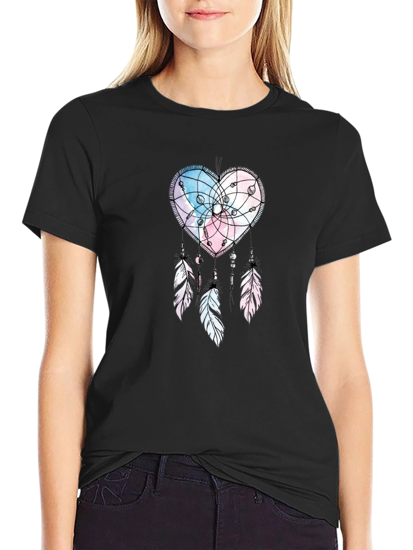 Heart Dreamcatcher Graphic Print T-Shirt - Stylish Tee