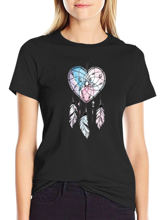 Heart Dreamcatcher Graphic Print T-Shirt - Stylish Tee