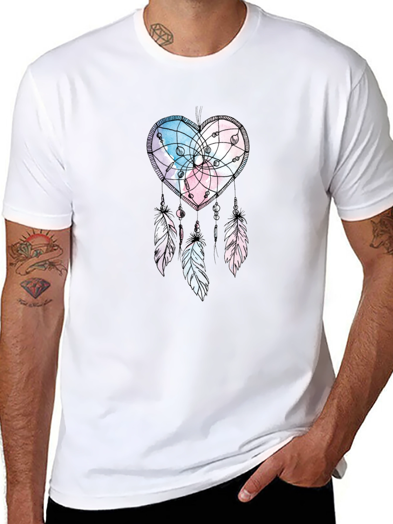 Heart Dreamcatcher Graphic Print T-Shirt - Stylish Tee