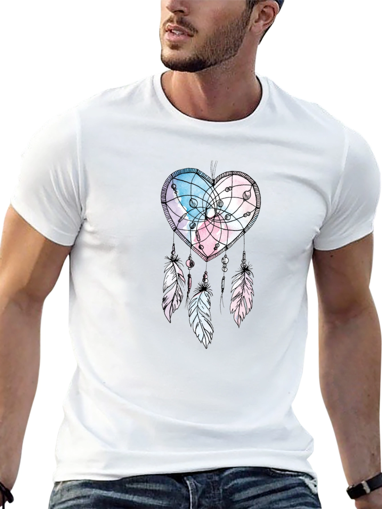 Heart Dreamcatcher Graphic Print T-Shirt - Stylish Tee