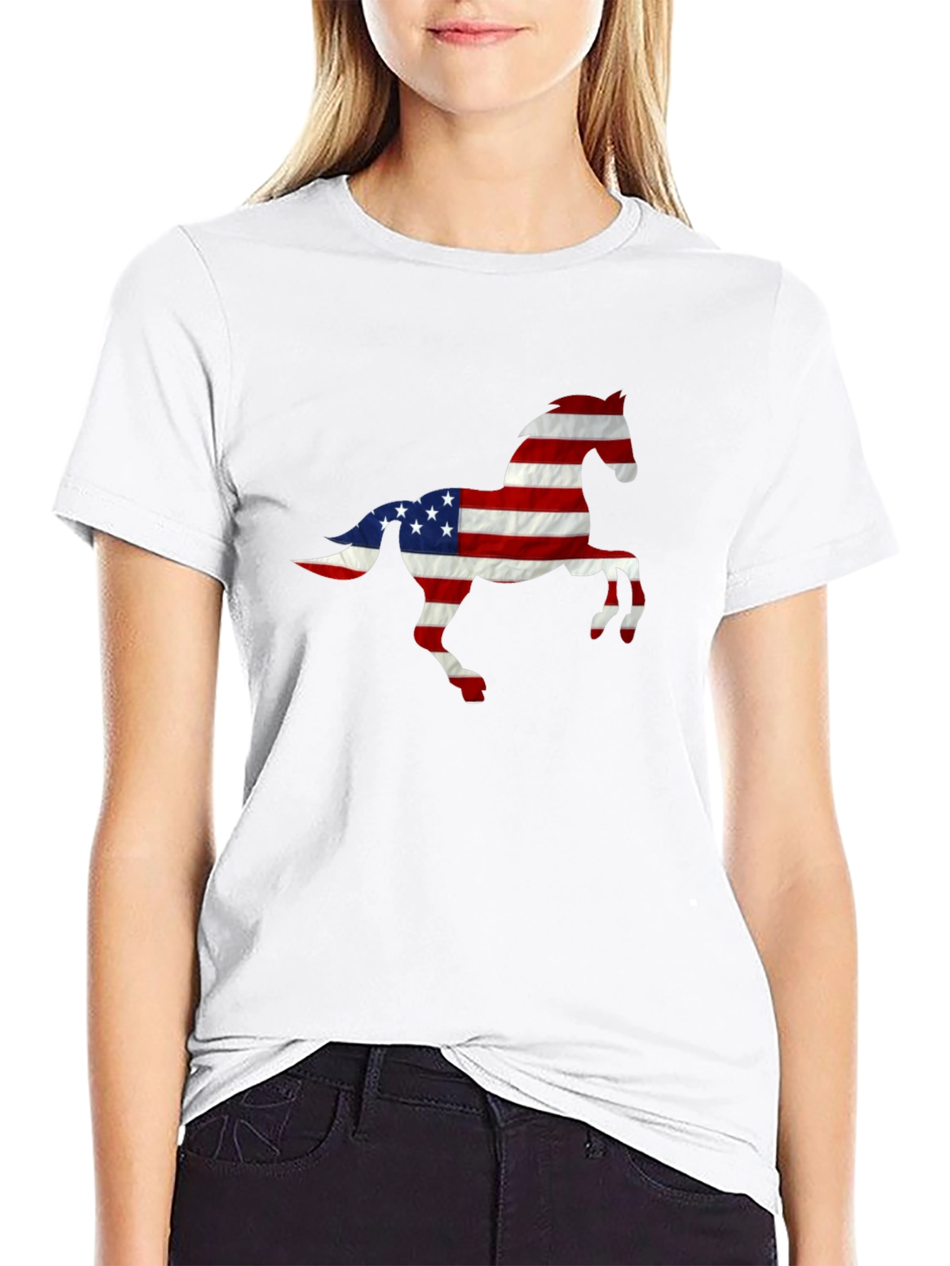 American Flag Horse Graphic Tee - Patriotic Style